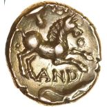 Andoco Phallic Bucranium. Sills Class 1. c.20-1 BC. Celtic gold stater. 16-18mm. 5.45g.