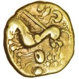 Crossed Lines with Rider. Nervii? c.115-100 BC. Celtic gold quarter stater. 13mm. 1.82g.