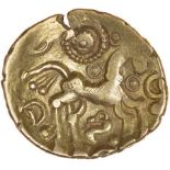 Sunburst Little Horse. c.20BC-AD5? Celtic gold quarter stater. 15mm. 1.18g.