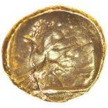 Willett’s Nipple. Sills Class 4.c.55-45 BC. Base gold Celtic quarter stater. 11-13mm. 1.36g.