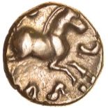 Tasciovanos Rings, Horse Right. c.25BC-AD10. Celtic gold quarter stater. 10mm. 1.33g.