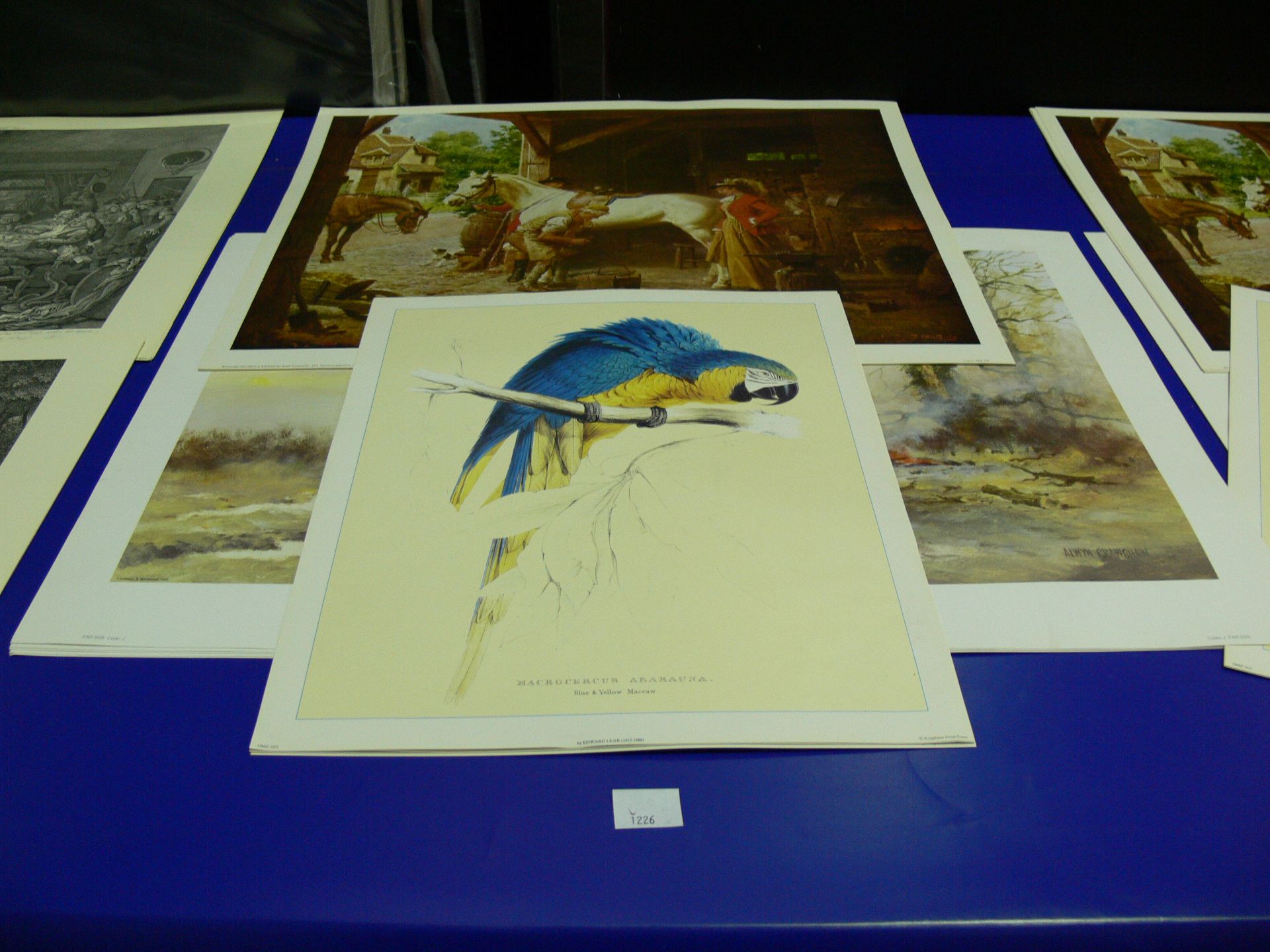 Three copies each of three coloured prints. 'The Forge' by Fortunino Matania (47cm x 56cm), '