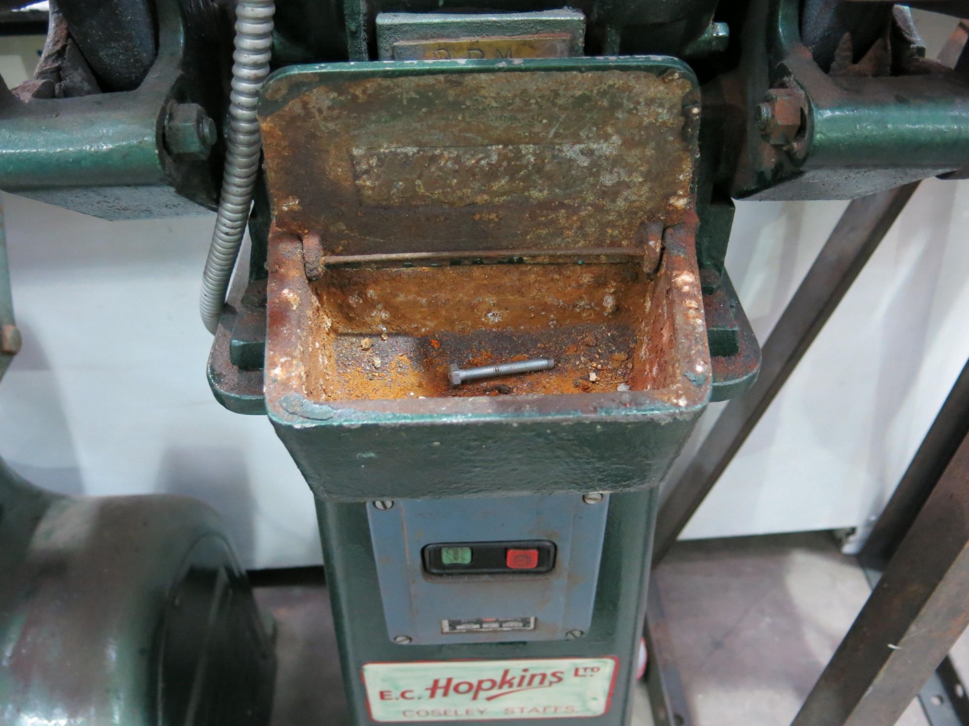 * An EC Hopkins 3PH twin head pedestal grinder s/n 7139. Please note there is a £5 + VAT Lift Out - Image 4 of 4
