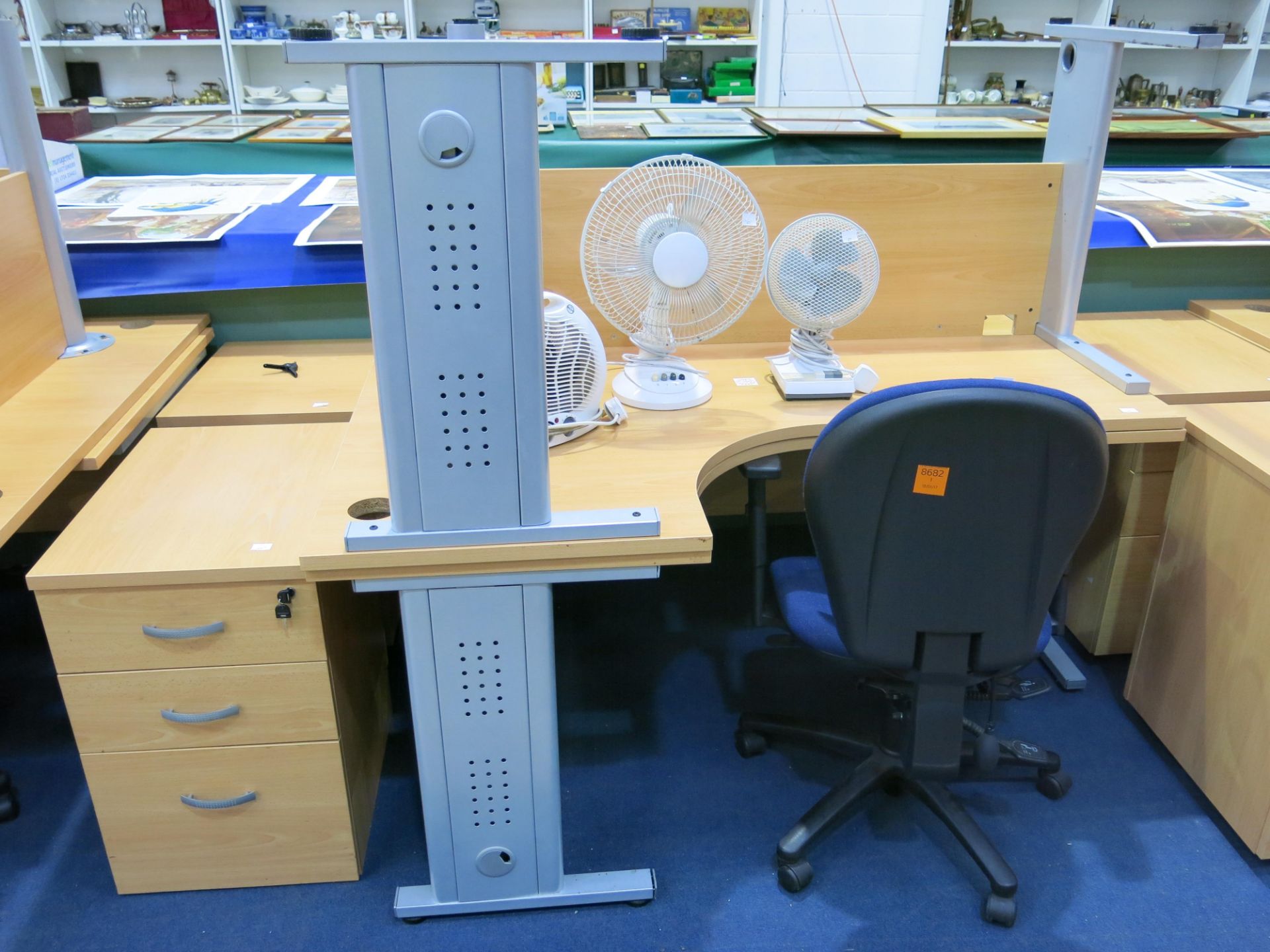 * 2 x Corner office desks, 2 x pedestals, 2 x desktop fans, 1 x heater and an operators chair