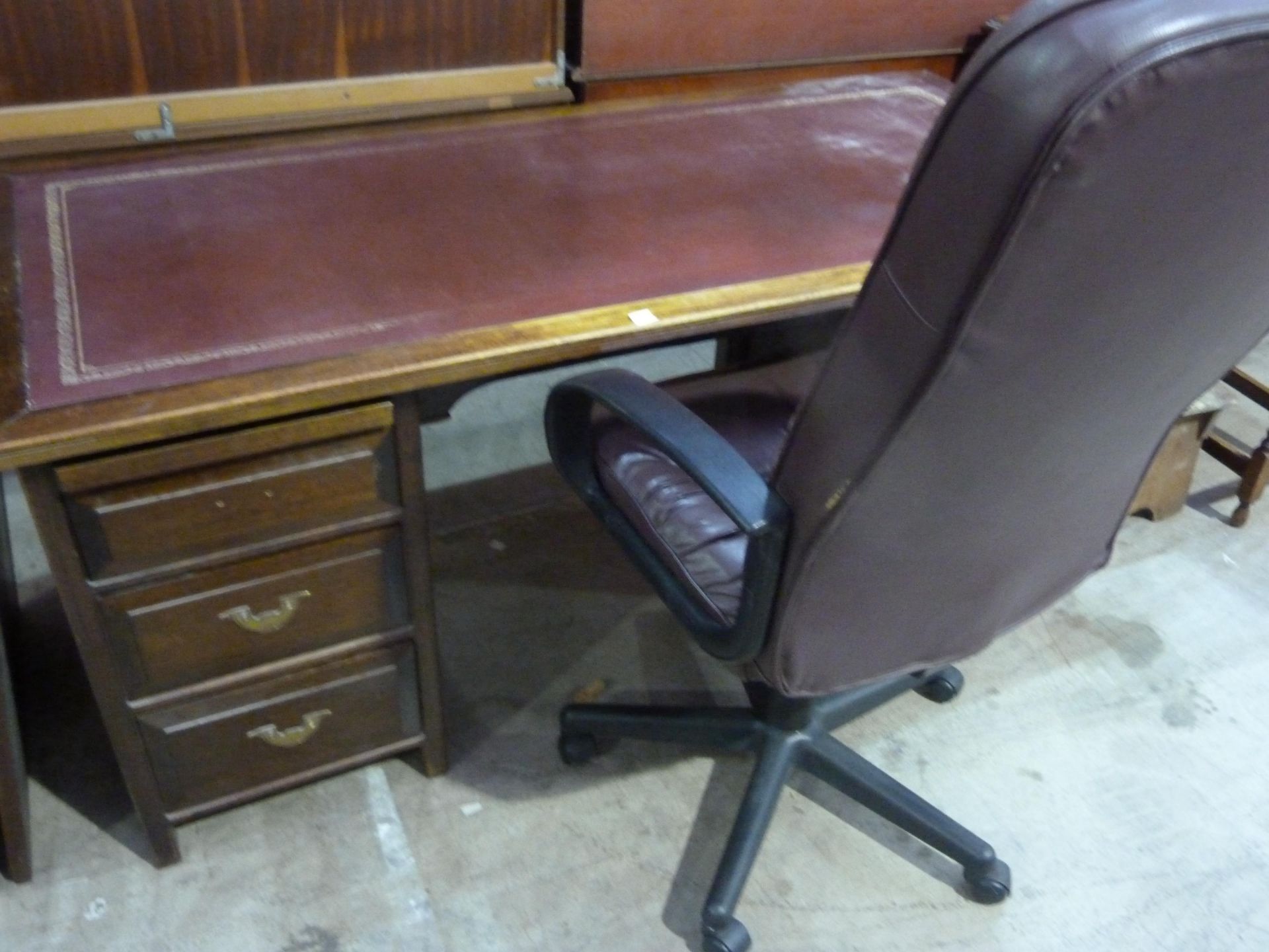 * A red leather topped twin pedestal desk with 3 drawers either side together with a 4 drawer red - Image 2 of 4