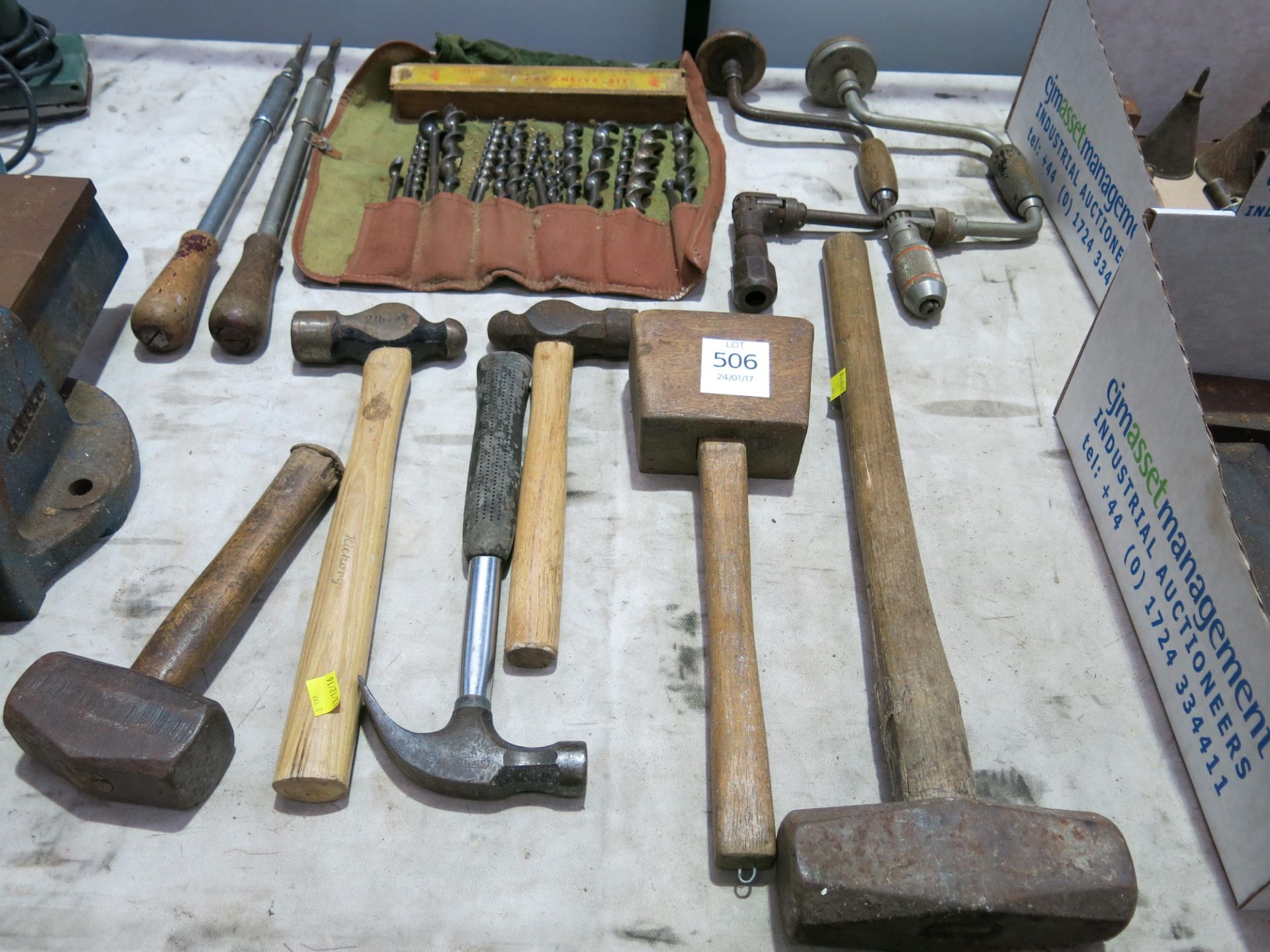 A selection of hand tools, hammers , hand drills etc