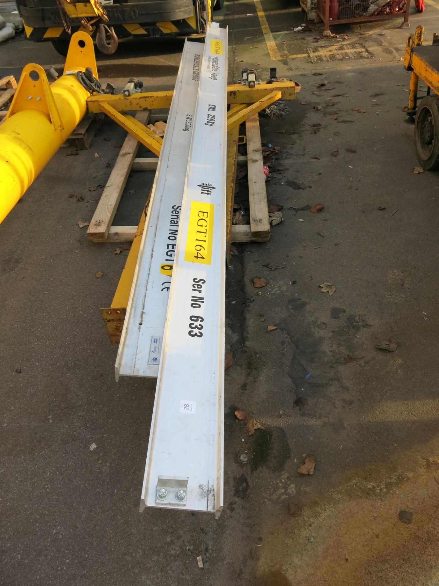 * Mobile A-frame lifting gantry with two different cross bars. One SWL 800Kg, length 13ft approx,