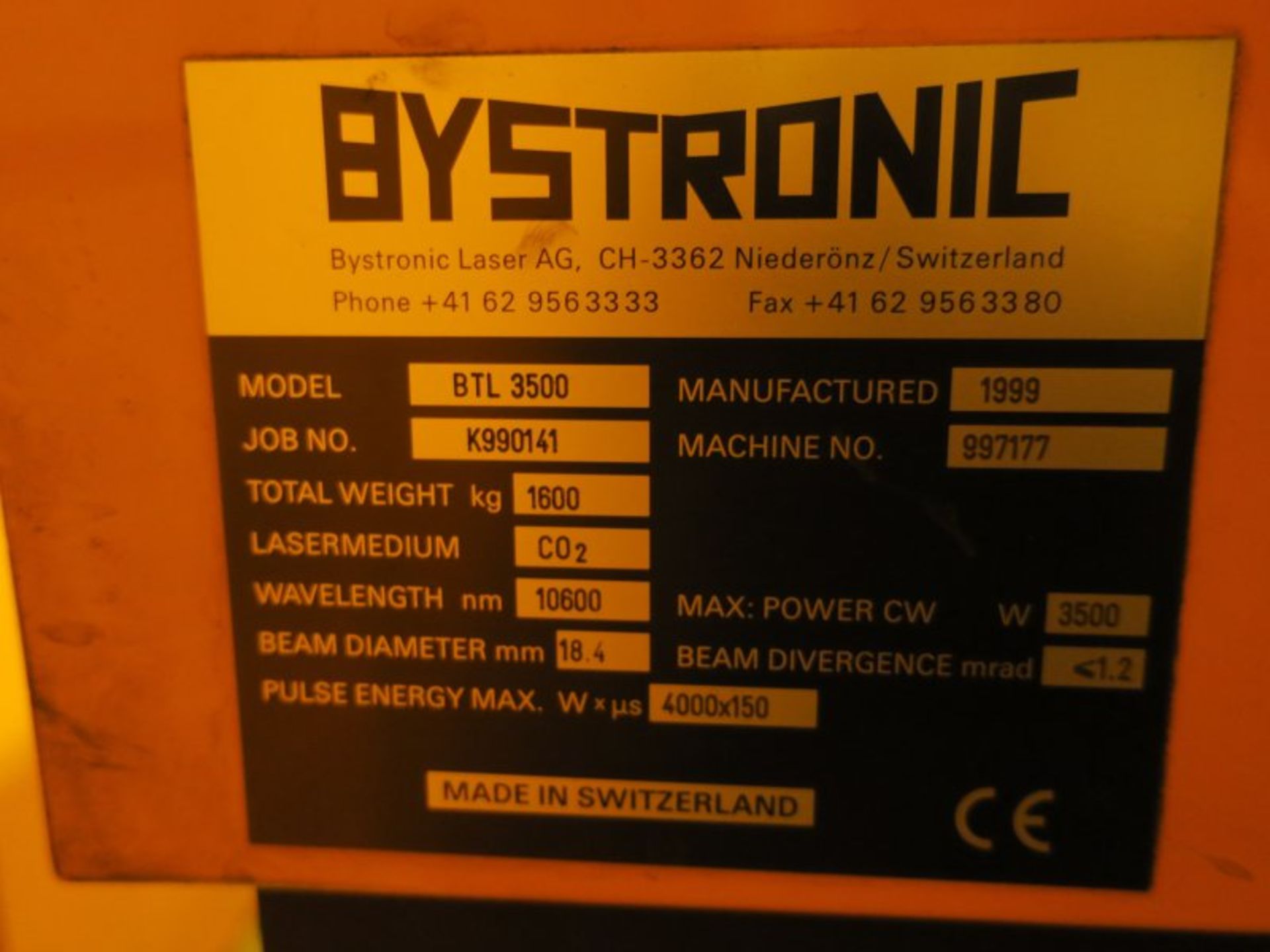 * Bystronic Bystar BTL3500 Turbo CNC 4020 Laser Cutter complete with chiller, extraction unit, - Image 12 of 24