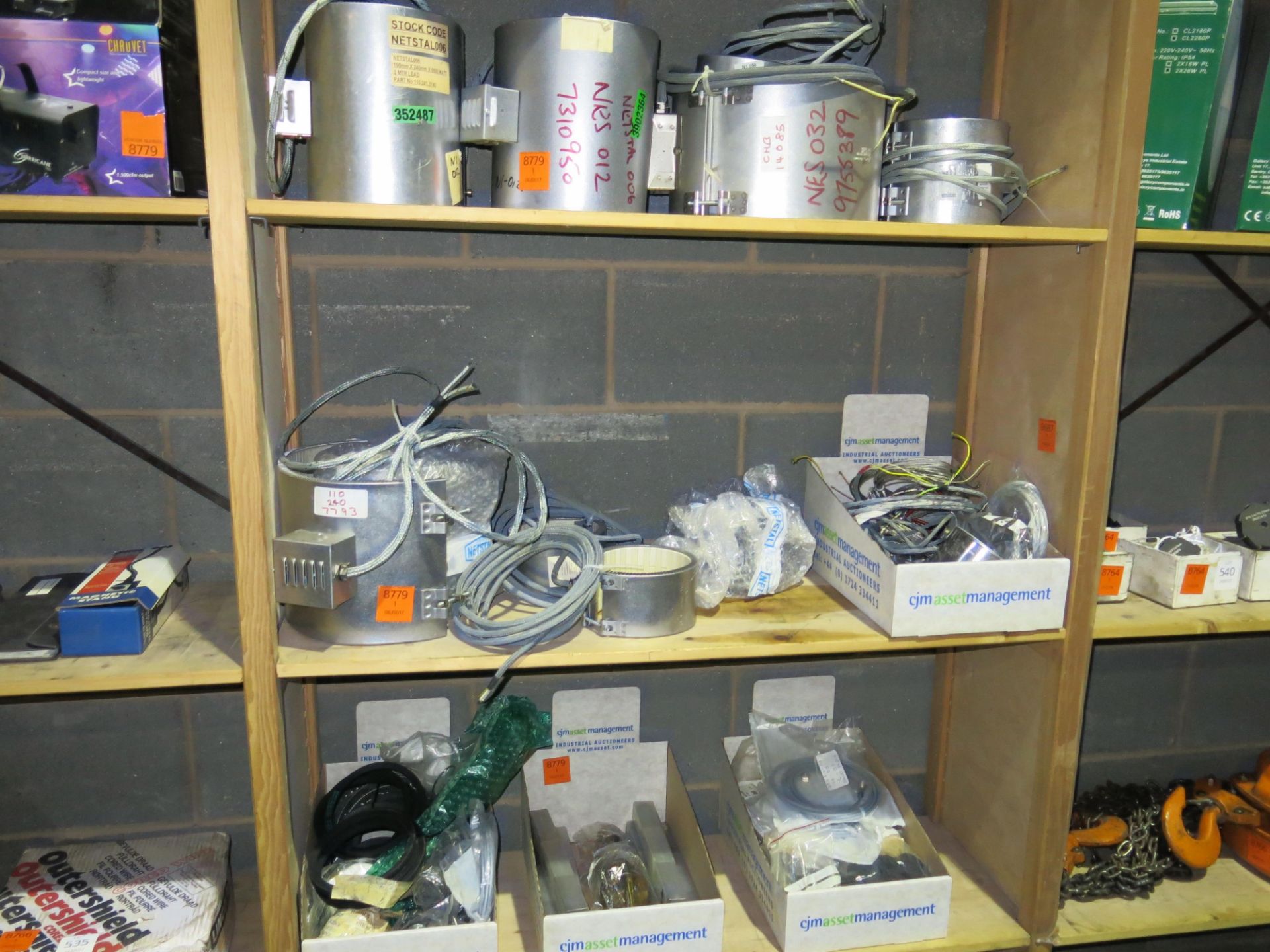 * 3 x Shelves of assorted injection moulding consumables to include heater bands, thermo couples,