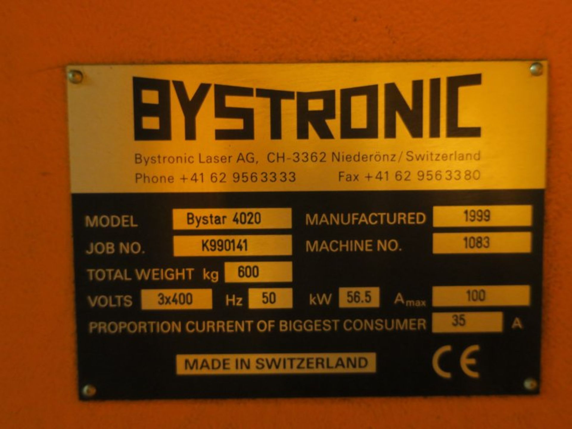 * Bystronic Bystar BTL3500 Turbo CNC 4020 Laser Cutter complete with chiller, extraction unit, - Image 14 of 24