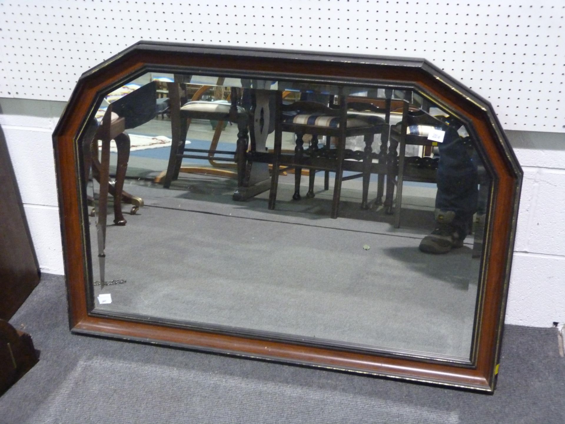 A Shaped Bevelled Hall Mirror in Wooden Frame (H 72cm, W 102cm, D 4cm) (est. £20-£40)
