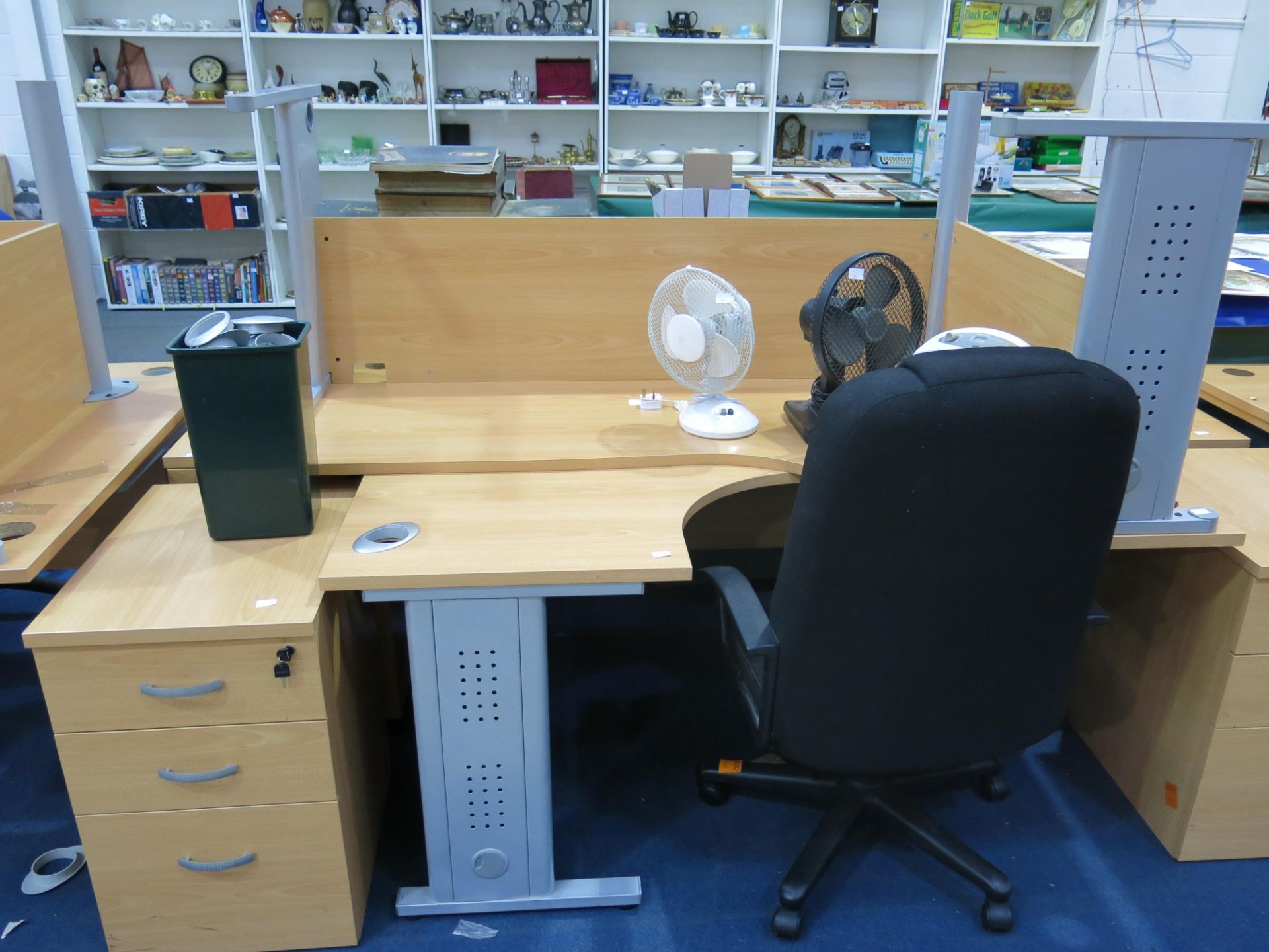 * 1 x Right hand & 1 x left hand corner office desks, 2 x pedestals, 2 x desktop fans, 1 x