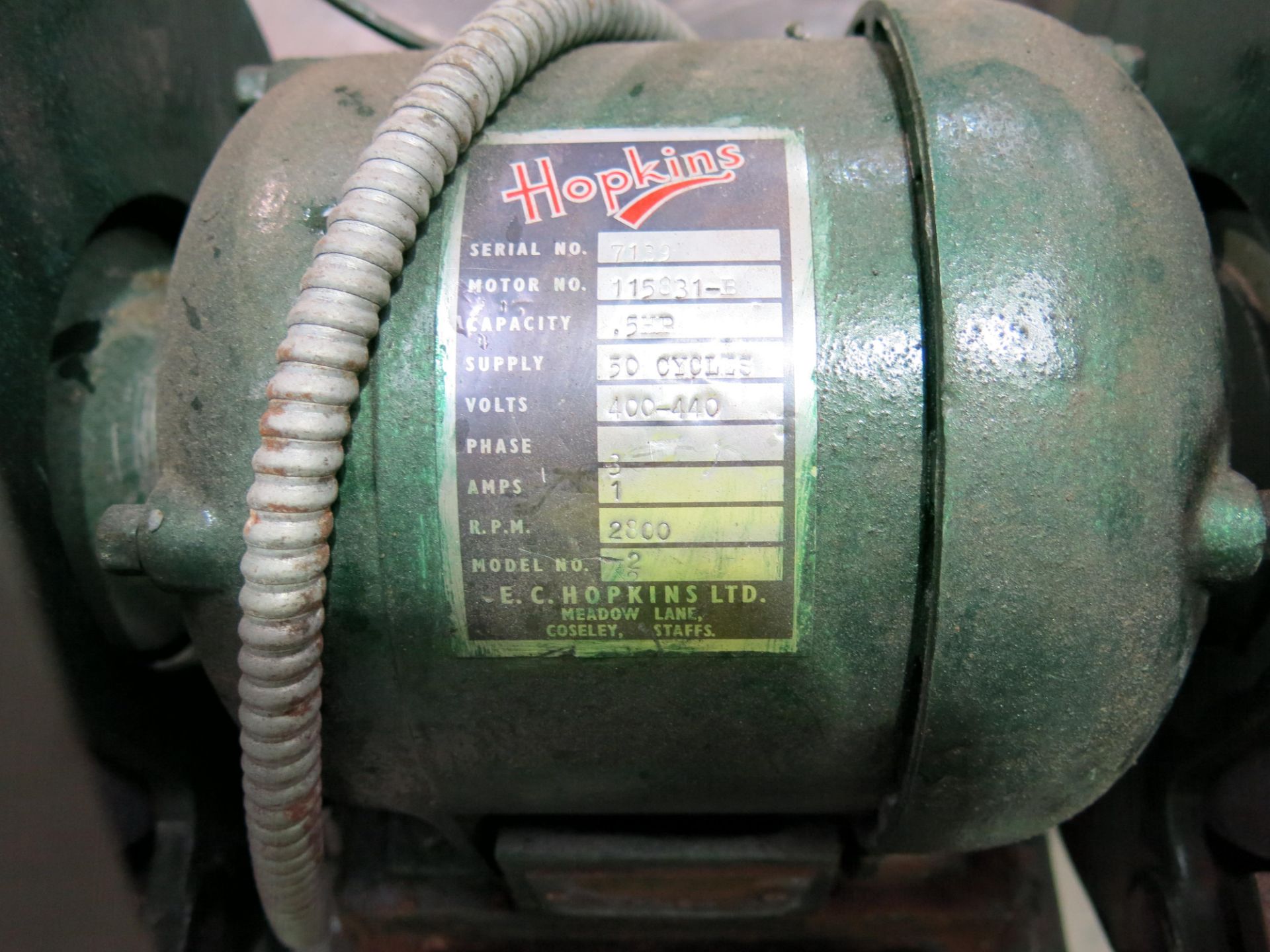 * An EC Hopkins 3PH twin head pedestal grinder s/n 7139. Please note there is a £5 + VAT Lift Out - Image 2 of 4