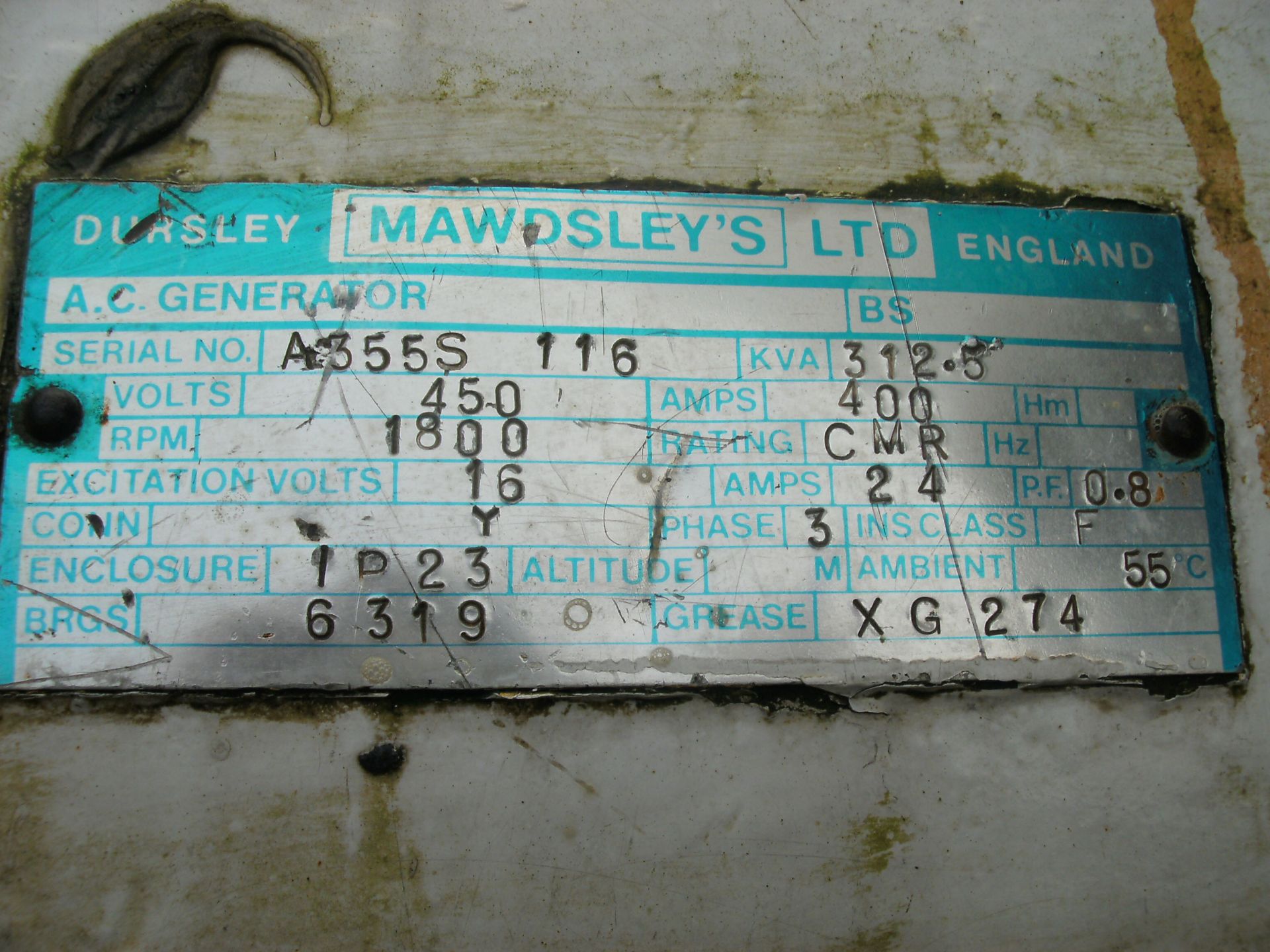 * A Perkins/Rolls Royce V8 Turbo, CV8, Alternator Make: Mawdsleys, 312KVA, 60Hz, 3PH, 1800RPM, - Image 5 of 5