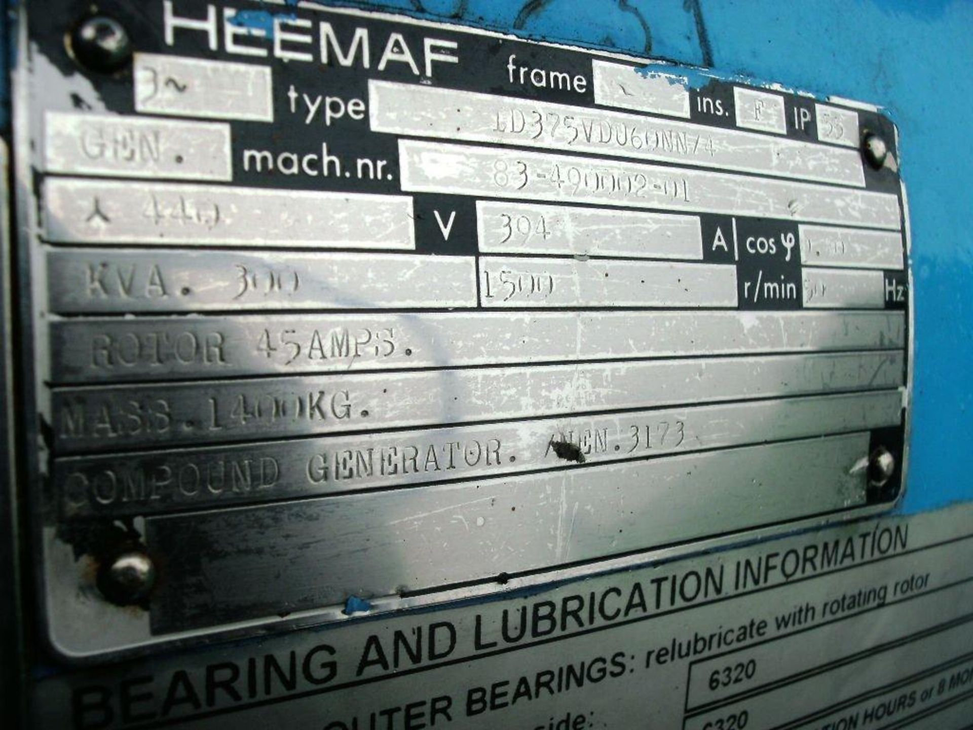 * A Mercedes, V12 Turbo, OM424A, Alternator Make: Heemaf, 300KVA, 50Hz, 3PH, 1500RPM, 394AMP, - Image 3 of 4