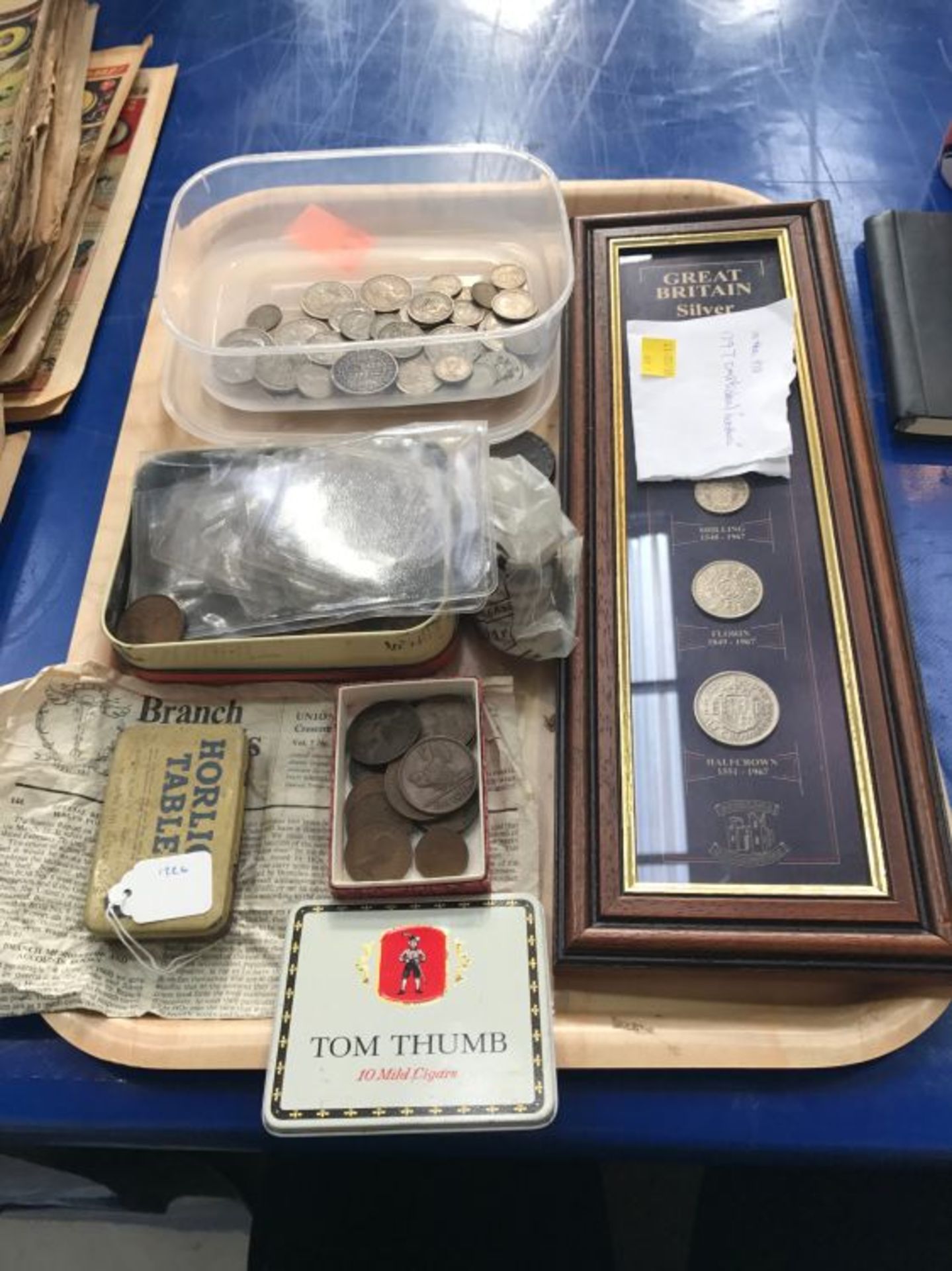 Quantity of British & Foreign Coins inc Silver 3d, Cartwheel Penny and a framed Great Britain Silver