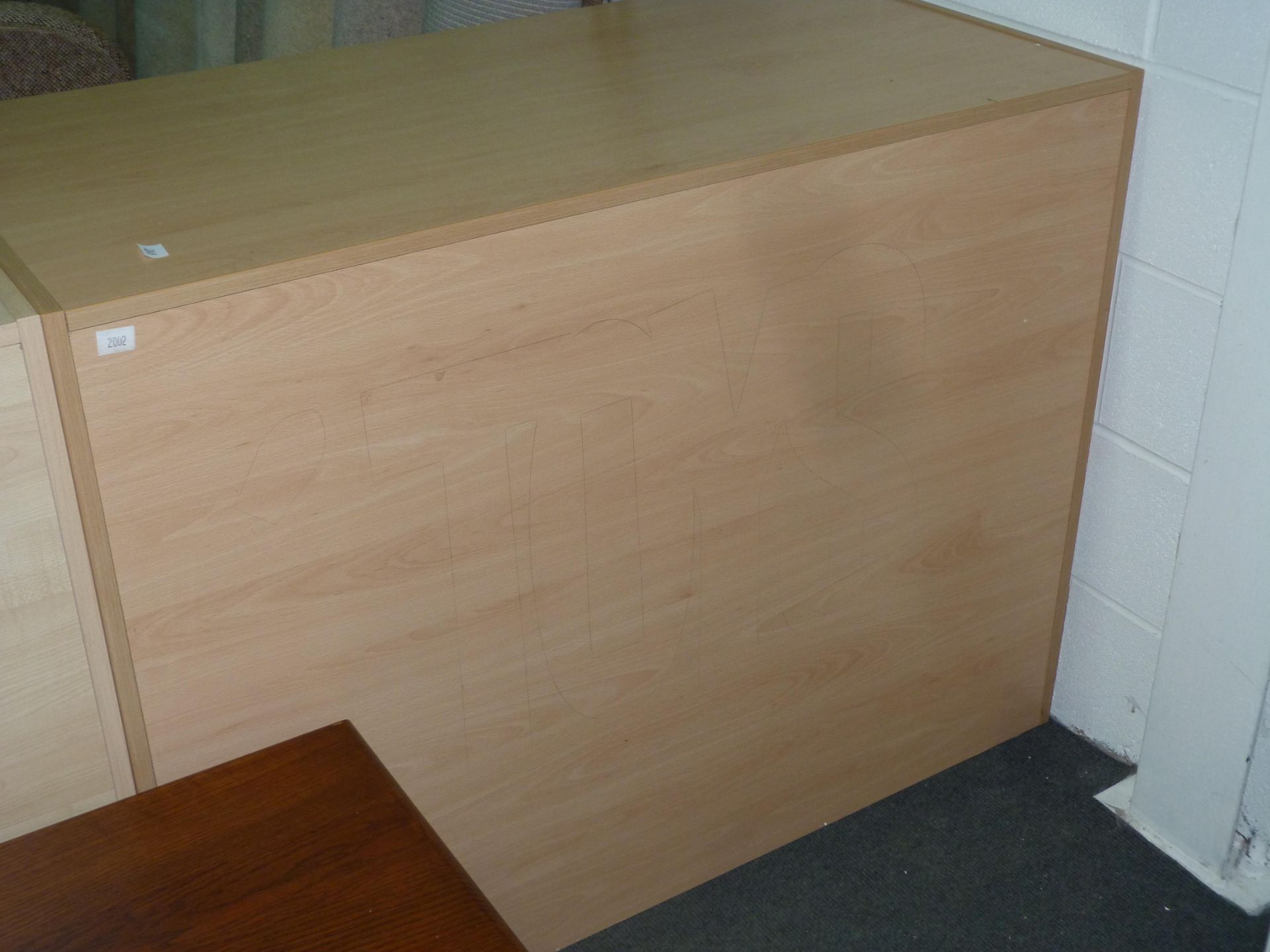 Two laminated shop display/counters each with internal shelf (H90cm, W120cm, D60.5cm) (2) (est £ - Image 2 of 2