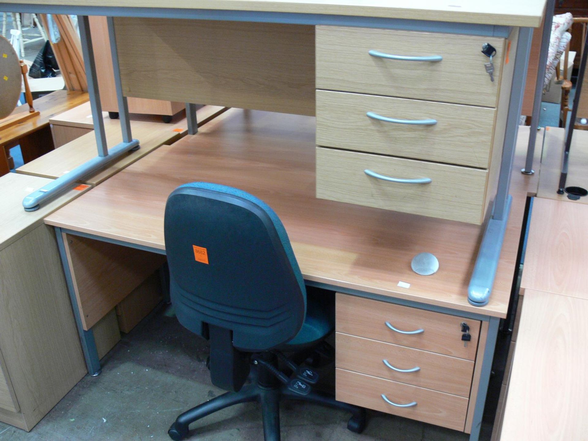 *2 x Non-matching rectangular office desk both with 3 drawers together with 2 x non-matching - Image 2 of 4