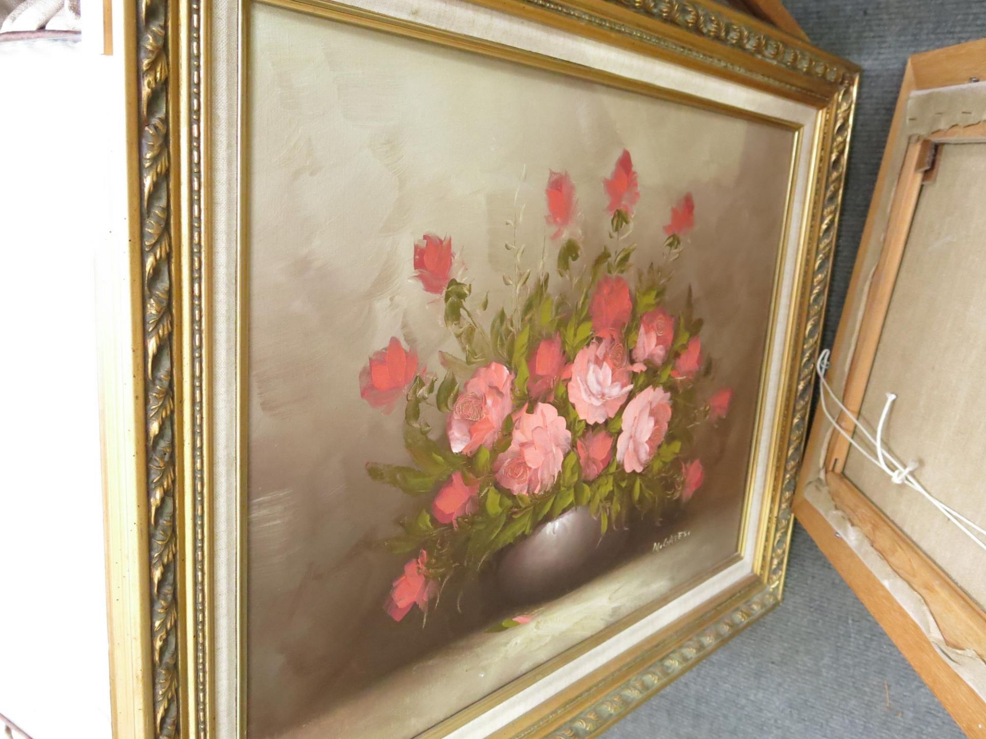 A fabric covered table with glass top together with a covered chair, Large framed picture of a - Image 6 of 8