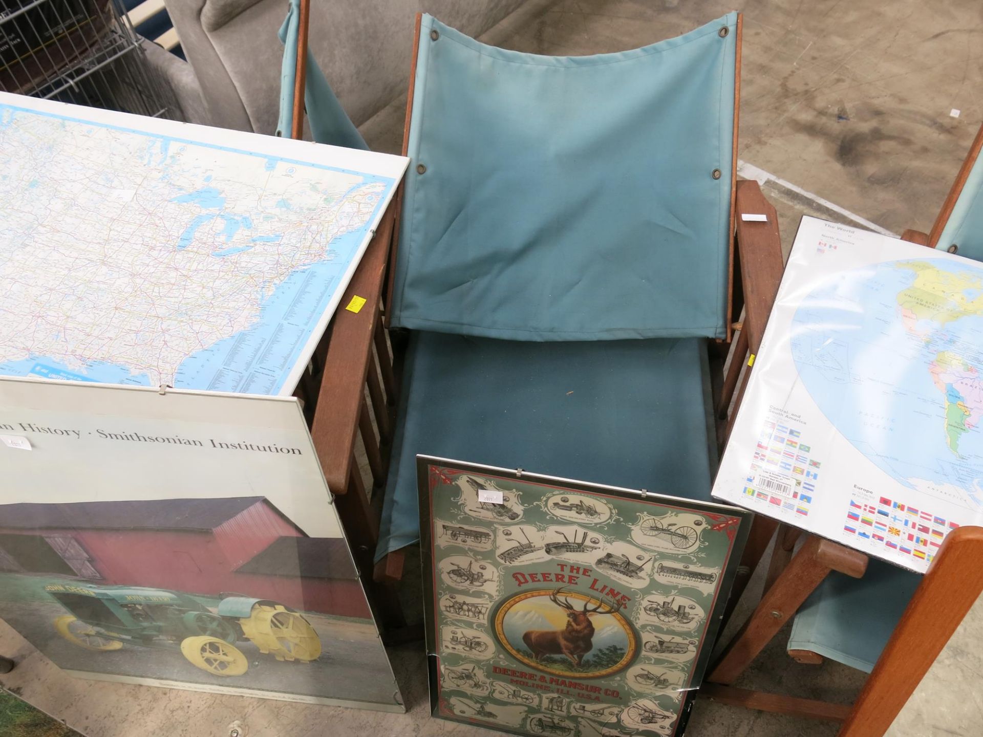 Three 'canvas' folding chairs (A/F) Together with three tractor advertising posters, two mounted - Image 5 of 6