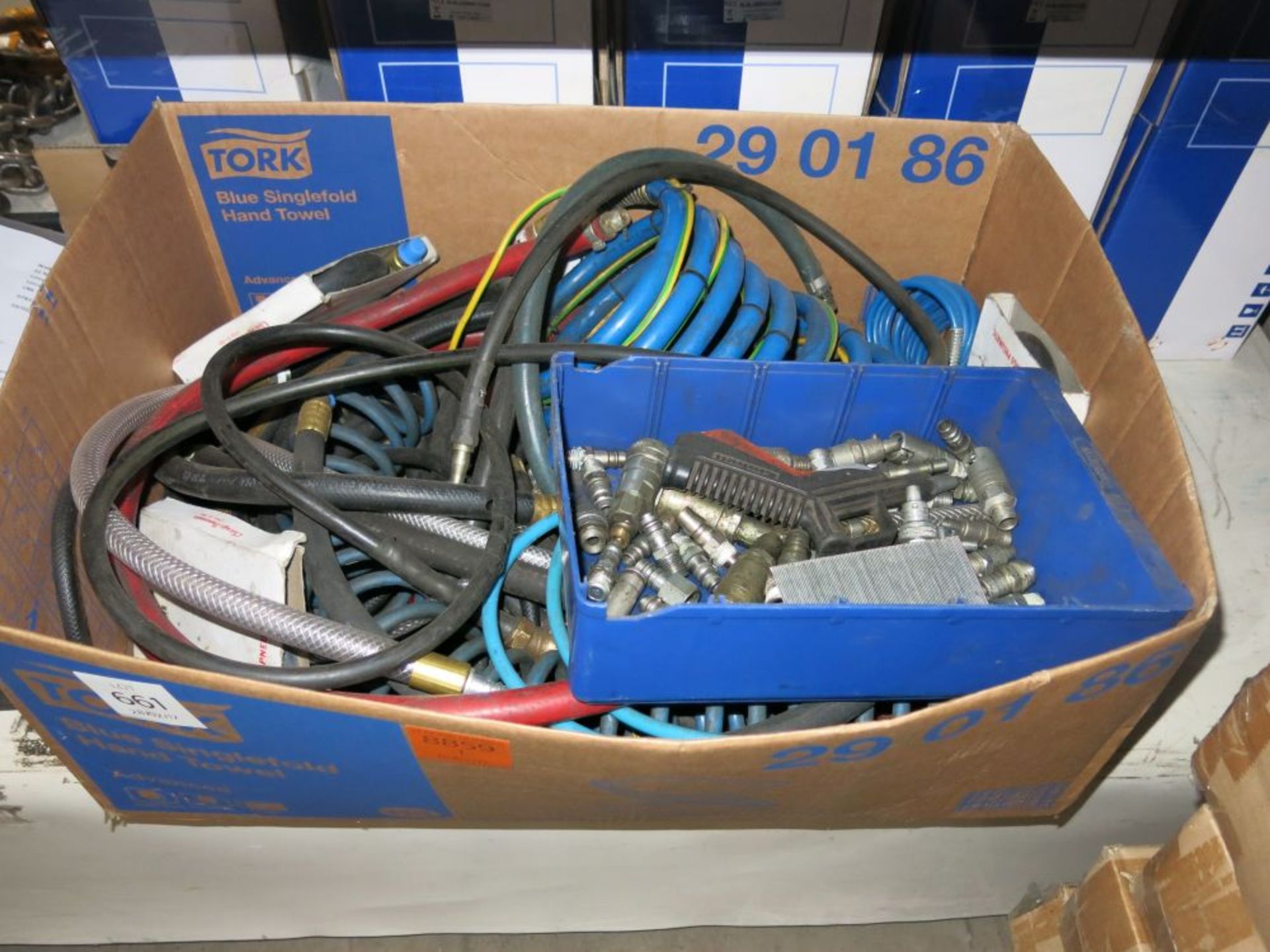 A box of air hoses and air fittings