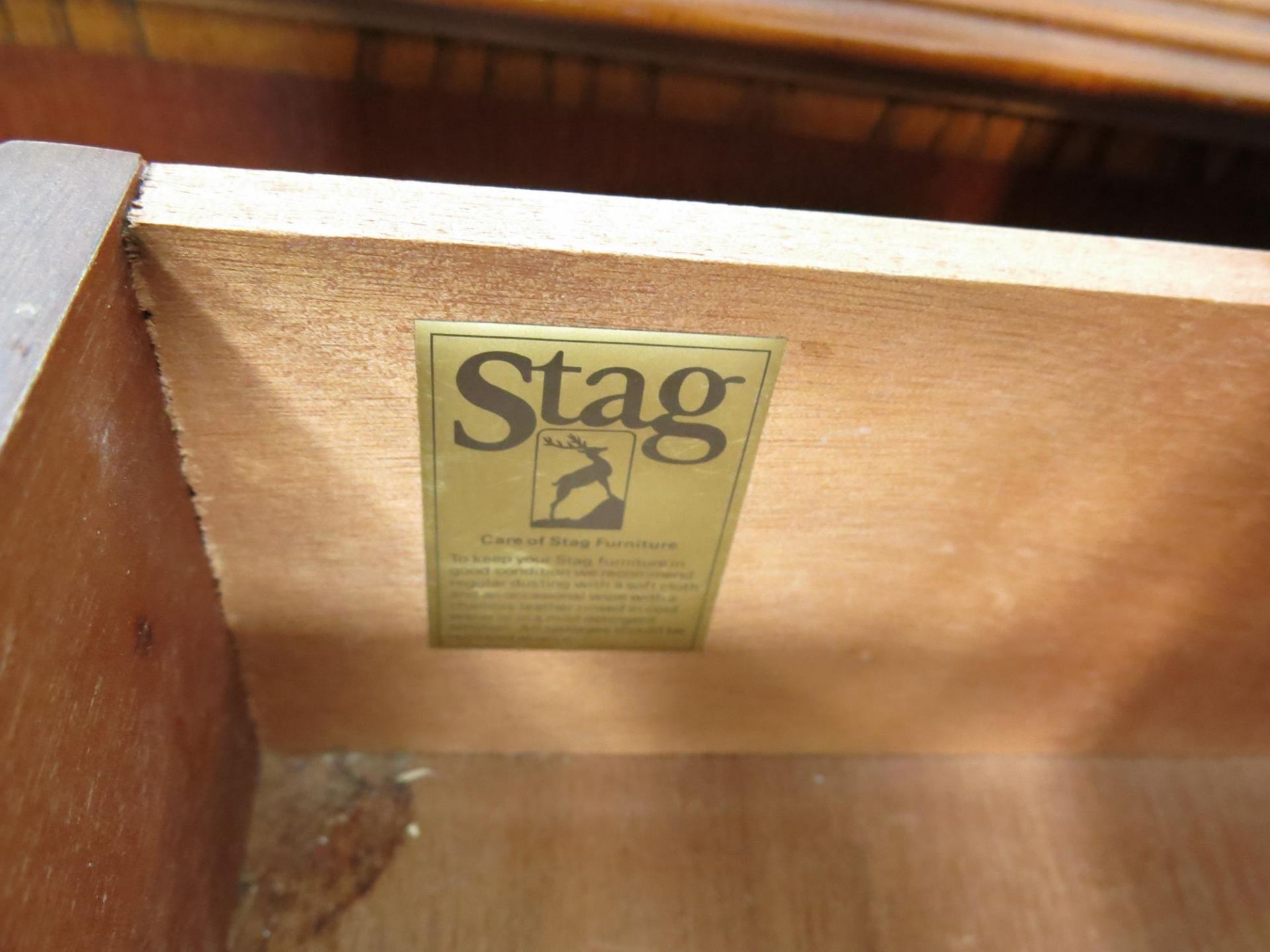A Stag bedside cabinet with single drawer (Height 59cm, Width- 45cm, Diameter- 32cm) A chest of four - Image 6 of 8