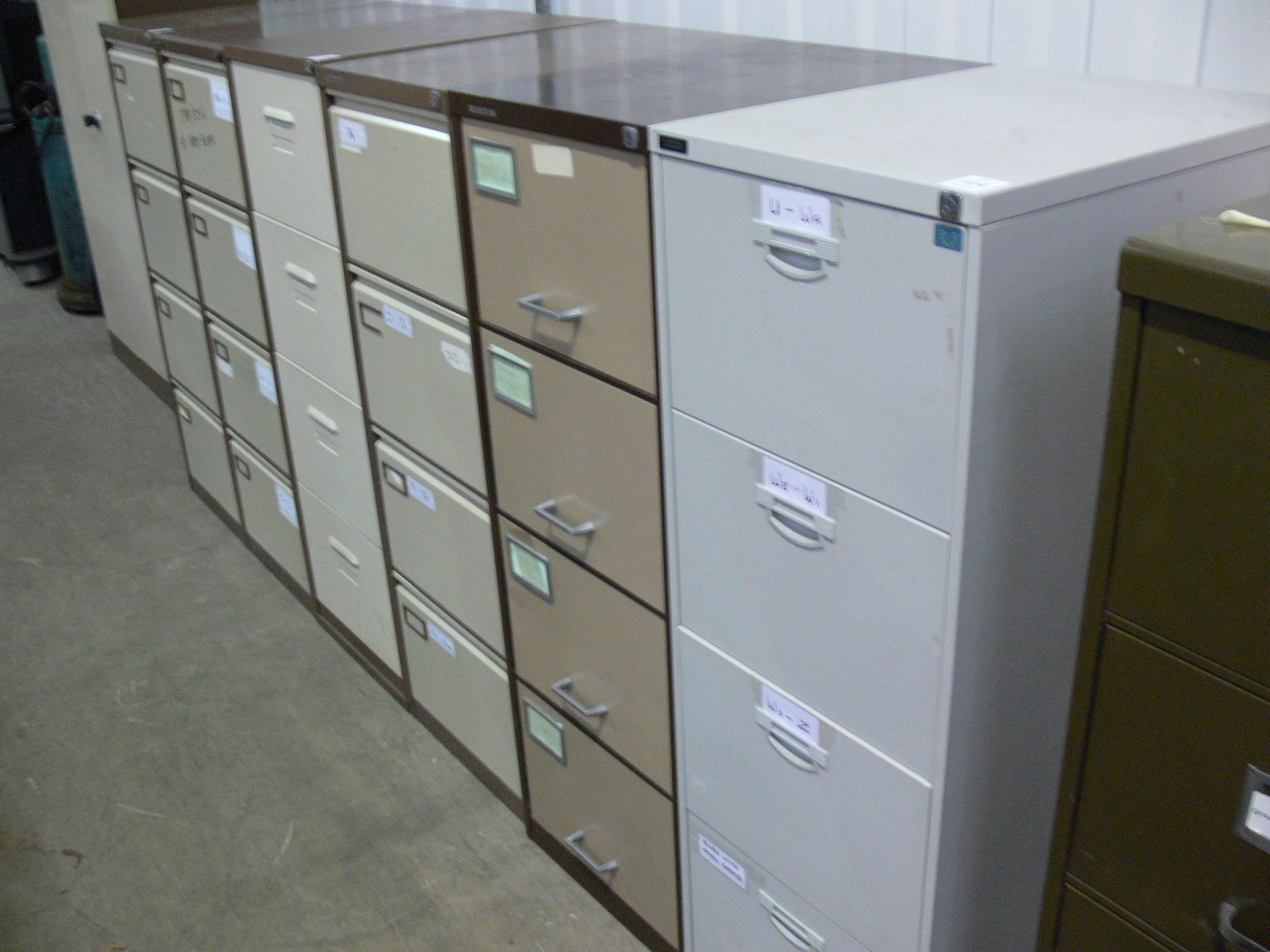 6 x Various 4 drawer filing cabinets - no keys, some locked