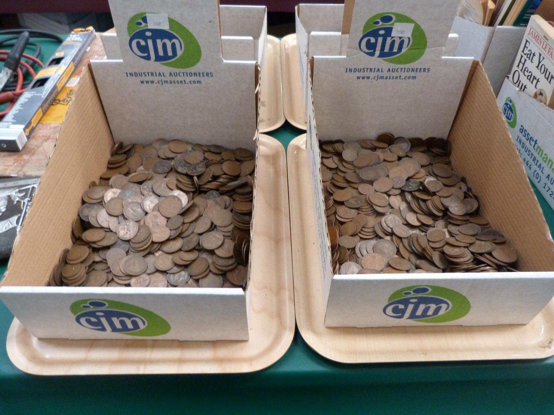Four boxes of coins includes pennies, half pennies, 3d pieces etc (est £25-£50) - Image 2 of 2