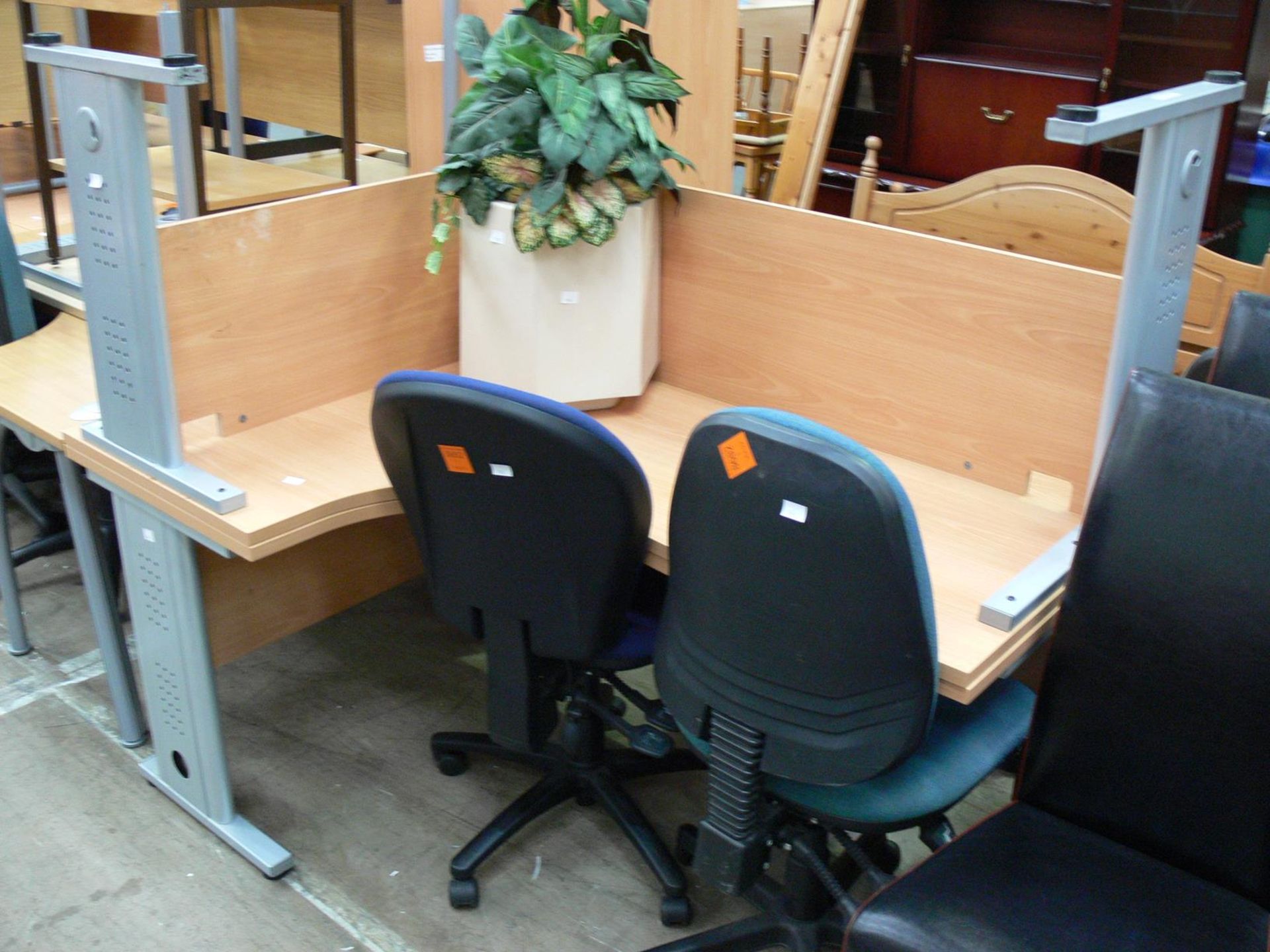 *1 x Left 1 x Right corner office desks together with 2 x operators chairs and 1 x Artificial plant