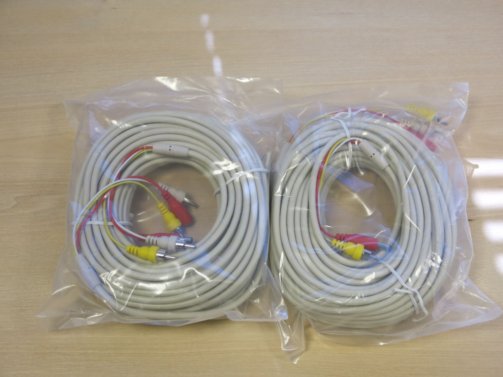 * 2 x 20M video, audio & power cable W001A · 20M mini coax cable · Video, audio & 12v power · 2.