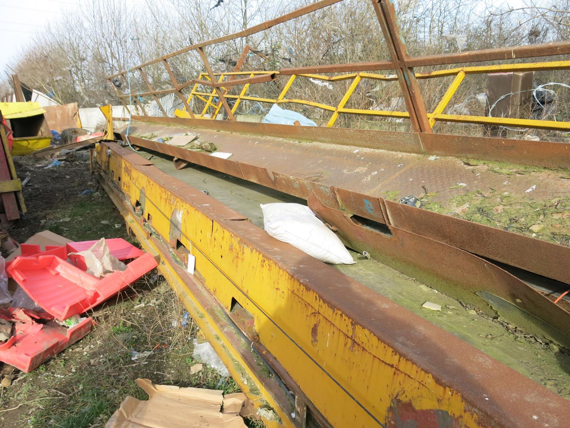 * Horizontal Picking and Sorting Conveyor. Approx 12m long with rubber belt, walkway, stop cords and