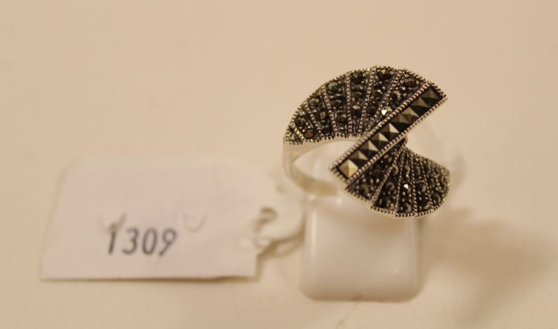 Silver Marcasite Fan Ring, Size P 1/2 (est £20-£40)