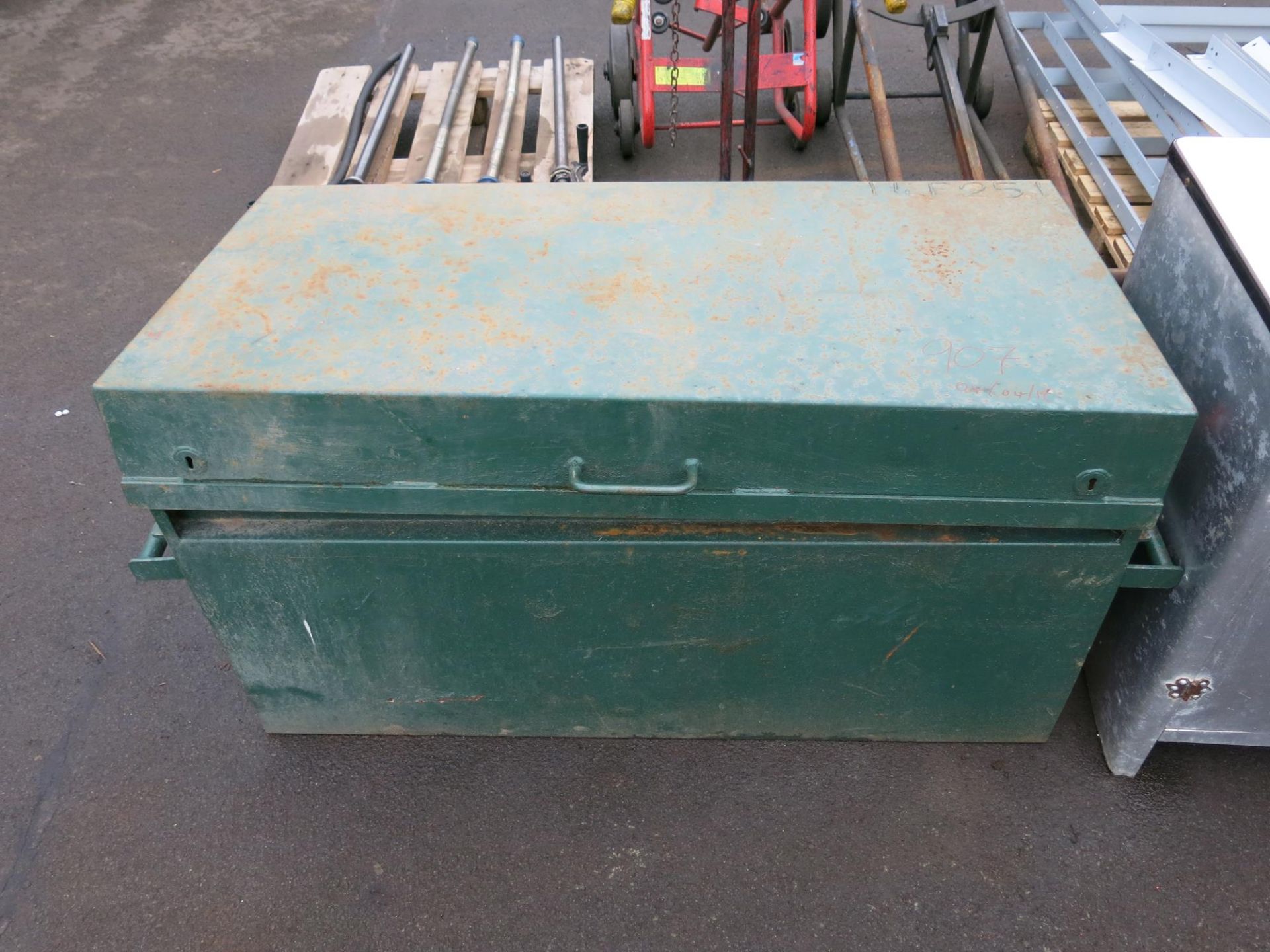 A metal Vehicle safety box ''no keys''. Please note this lot has a £5 +VAT lift out charge.