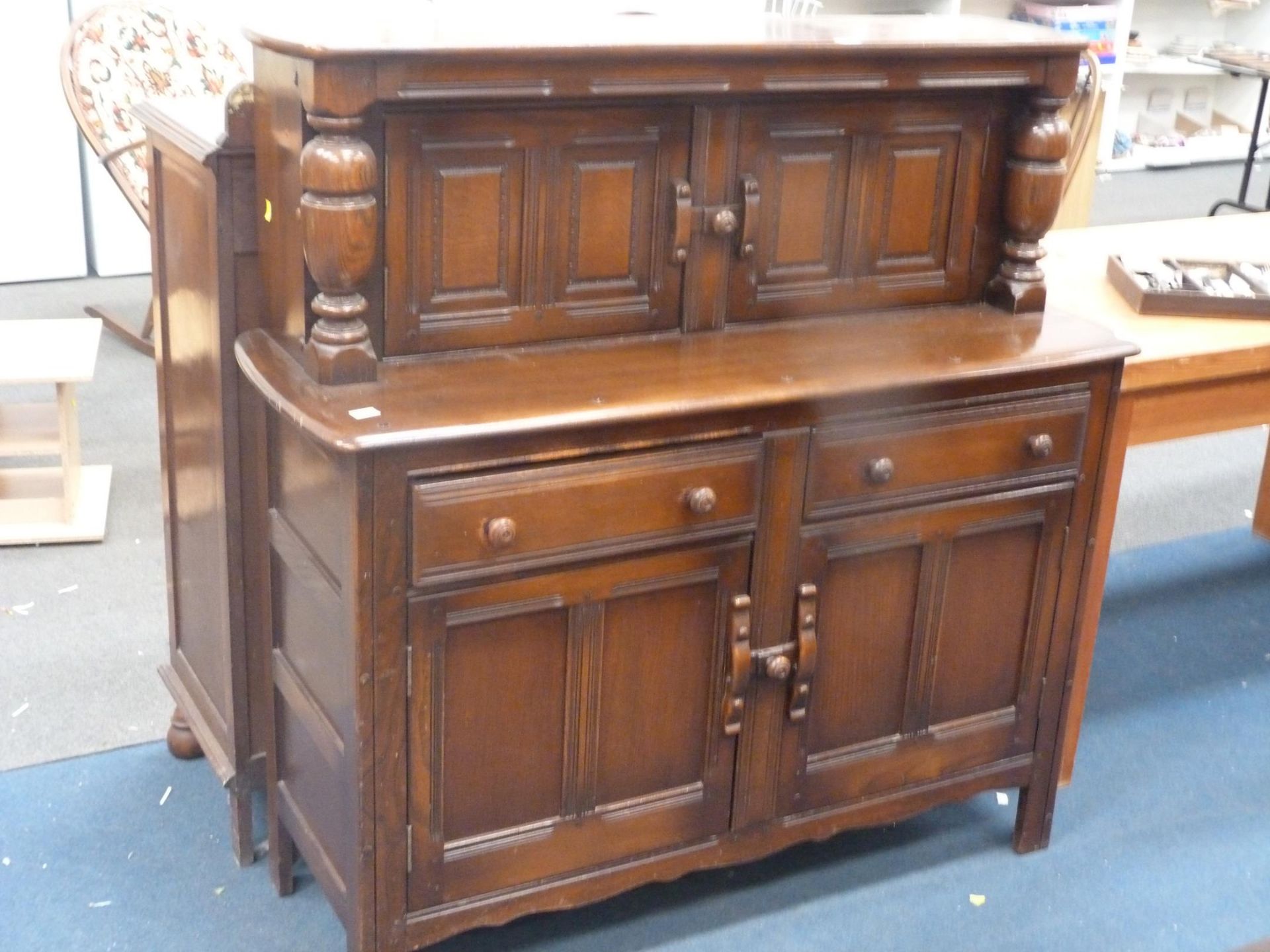 An Ercol Court Cabinet (with cutlery drawer and contents) (H 126cm, W 123cm, D 45cm) (est. £50-£80) - Image 2 of 5