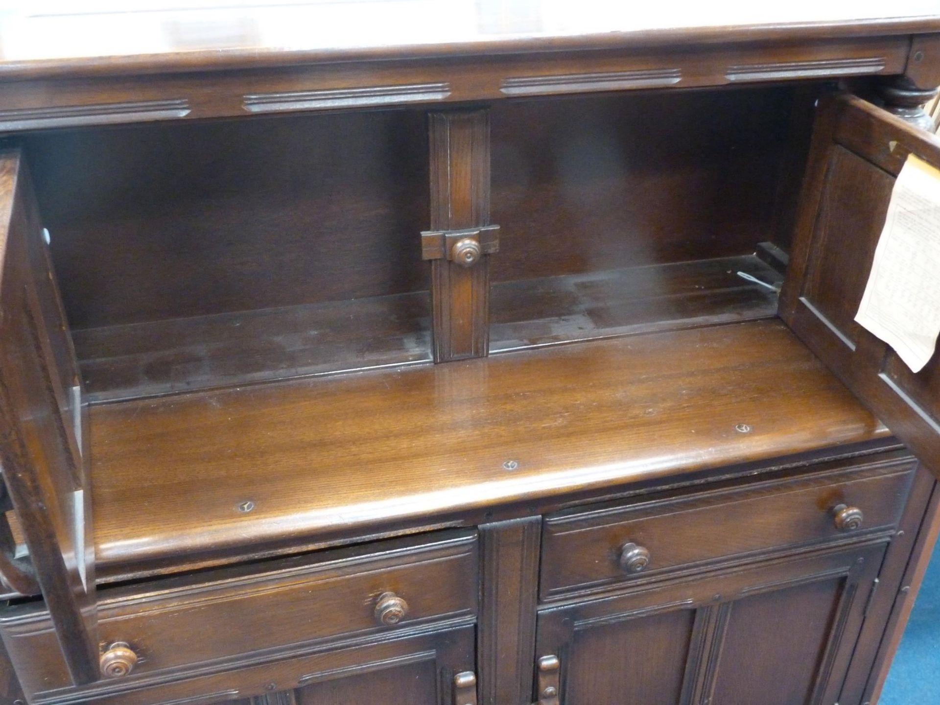 An Ercol Court Cabinet (with cutlery drawer and contents) (H 126cm, W 123cm, D 45cm) (est. £50-£80) - Image 3 of 5