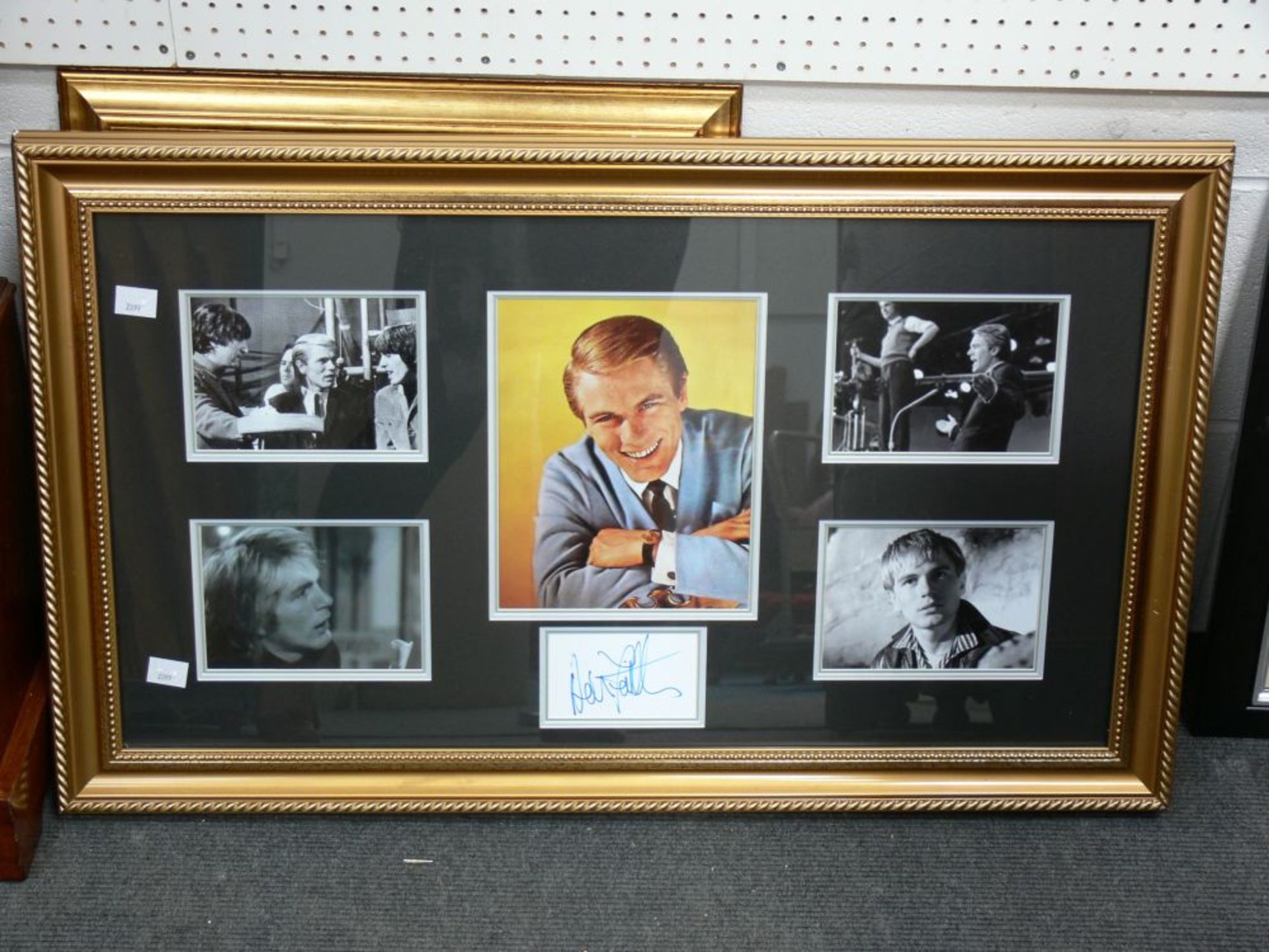 A signed Johnny Cash Poster in a frame (frame 49cm x 79cm) together with five pictures of Adam Faith - Image 2 of 7