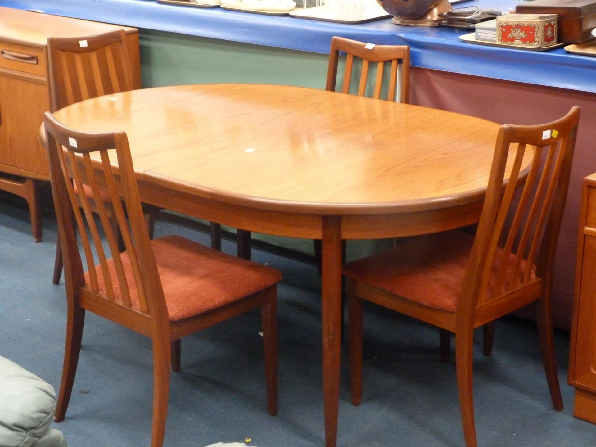 A G Plan Dining Table and four Chairs with matching Sideboard (Table 112cm x 164cm (closed) 212cm (