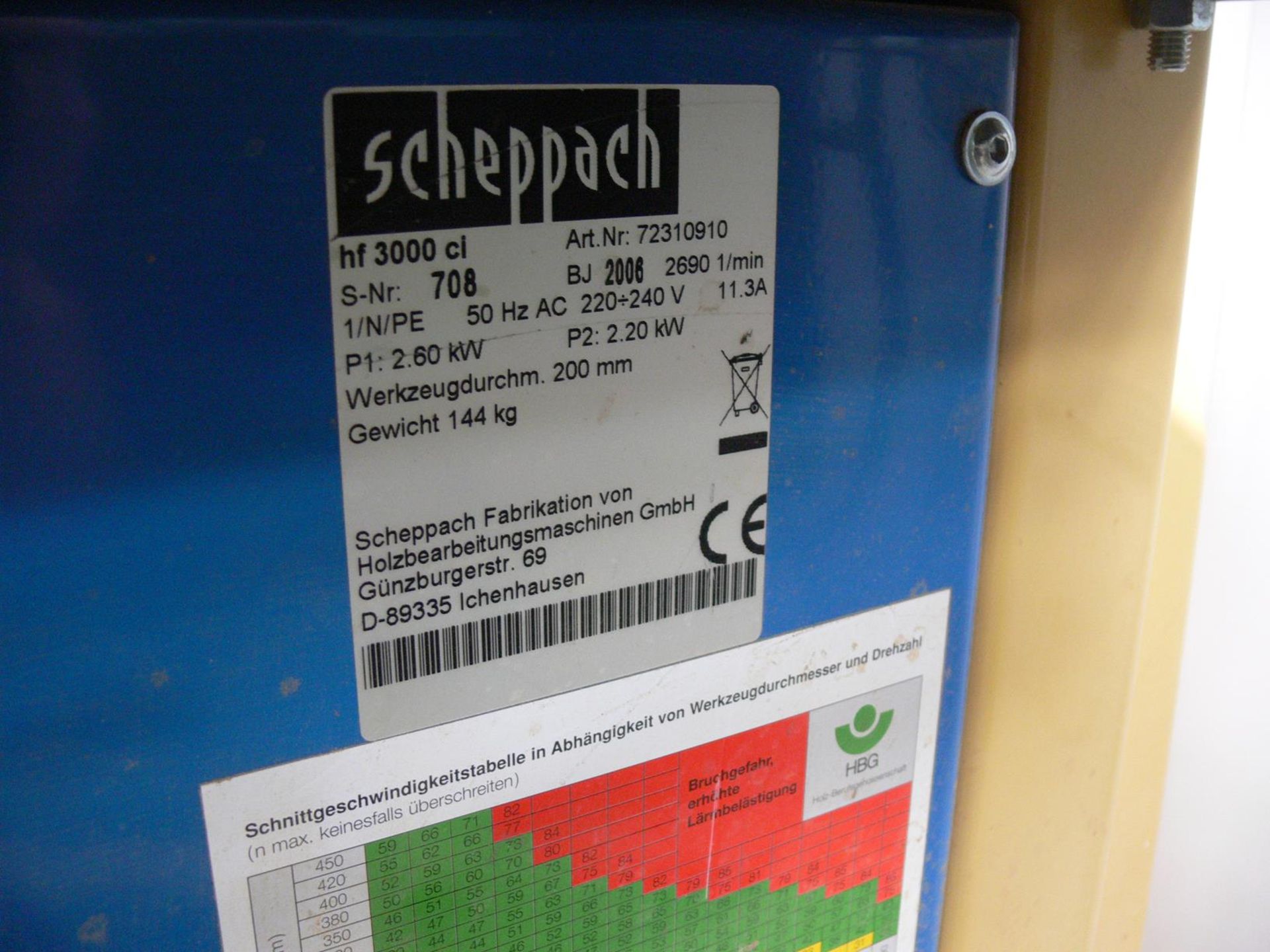 * Scheppach HF3000 Spindle, 240V, 1PH, S/N 708. Please note there is a £5 + VAT Lift Out Fee on this - Image 3 of 5