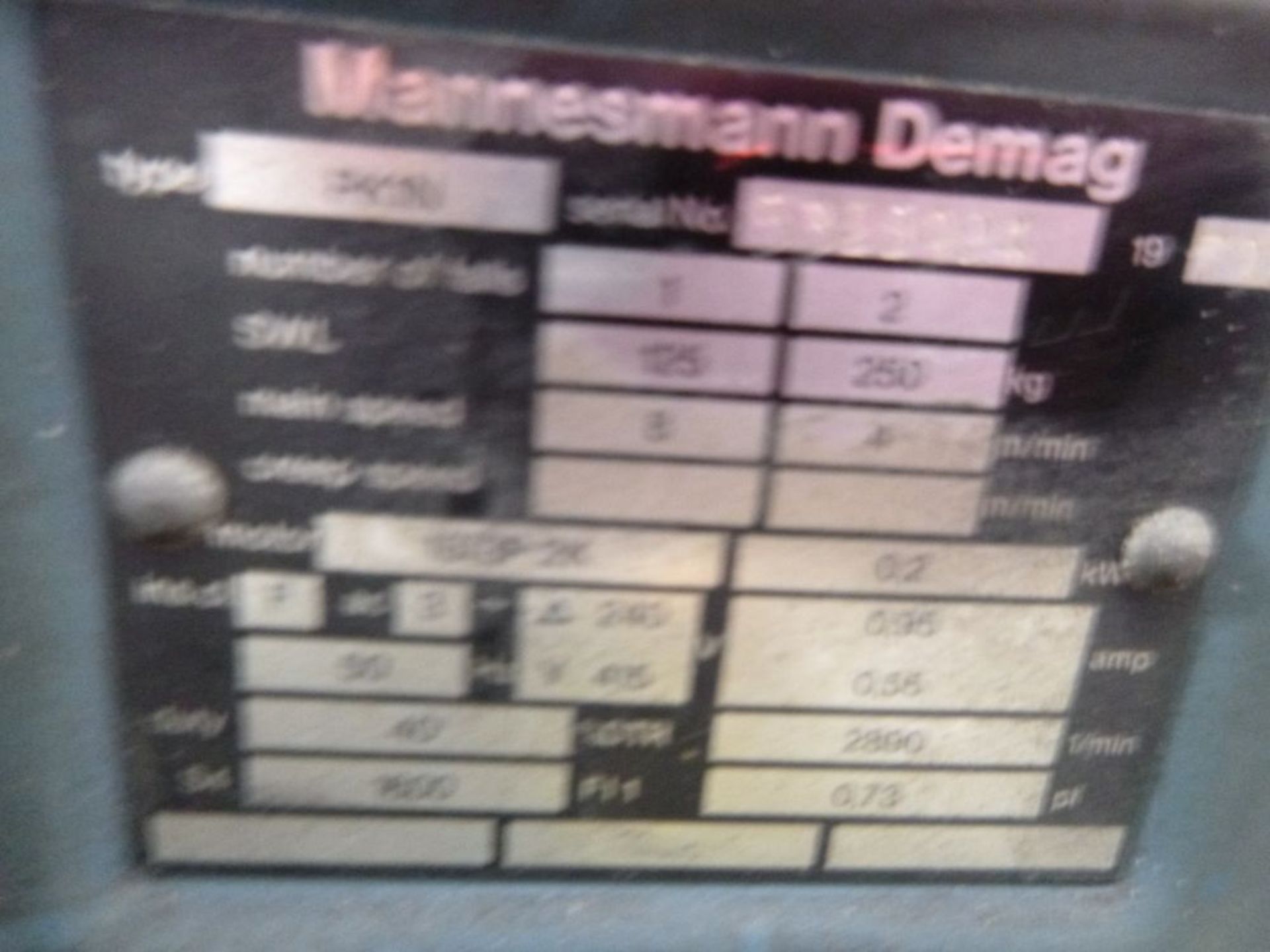 * A Mannesmann Demag Electric Hoist, SWL 250kg. Please note there is a £10 +VAT lift out fee on this - Image 2 of 2