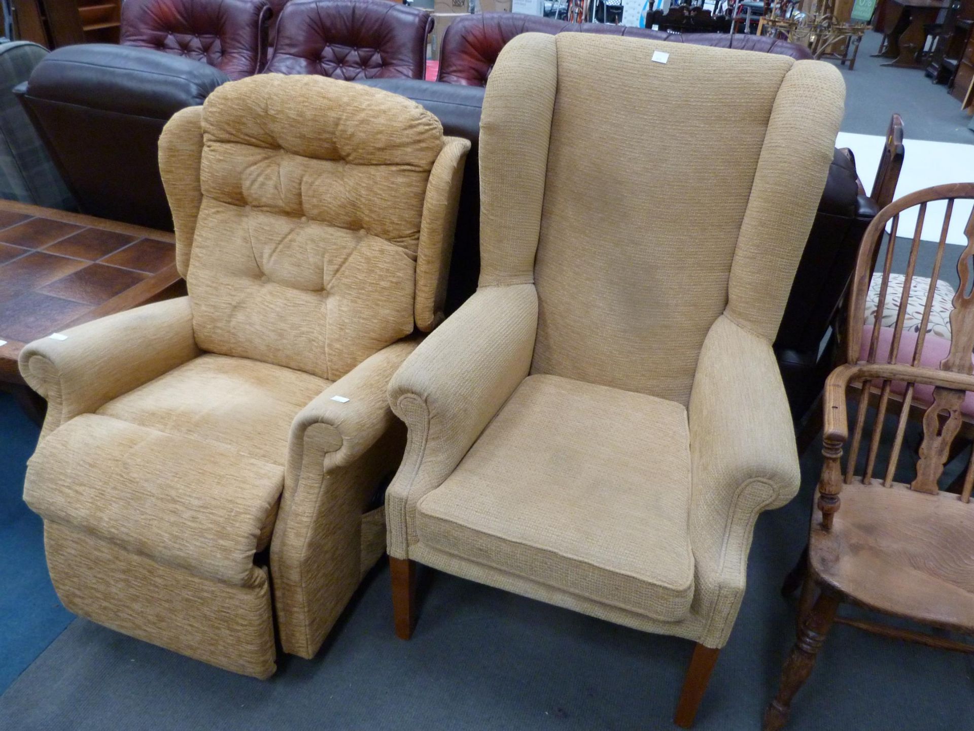 An Electric Recliner Chair in sand velour & a similar Grand Father Chair (2) (est. £50-£70)
