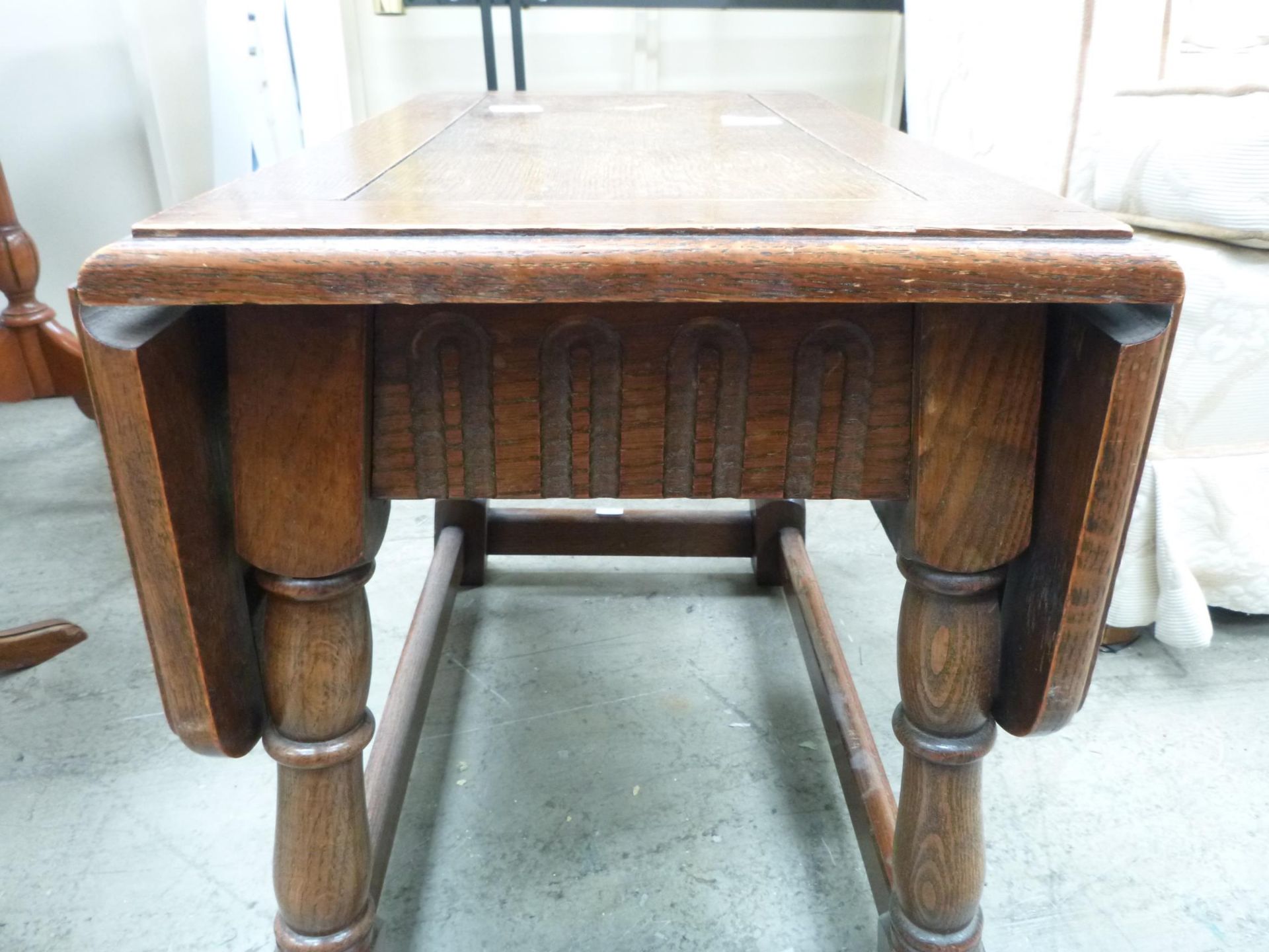 A small Oak Drop Leaf Table (H41cm, W Open 66cm, W Closed 31cm, D50cm together with an oval Flip Top - Image 2 of 4