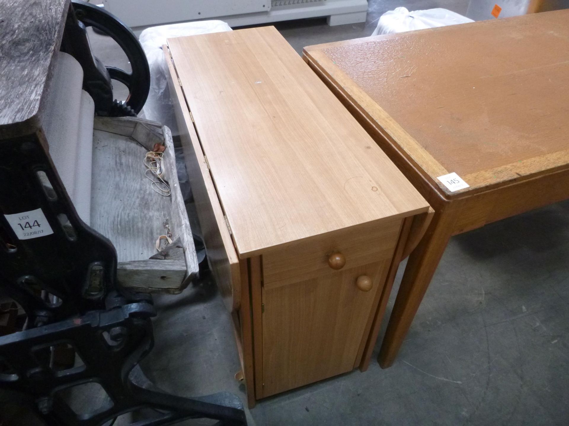 A Small Drop Leaf Table and a Desk. Please note there is a £5 Plus VAT Lift Out Fee on this lot