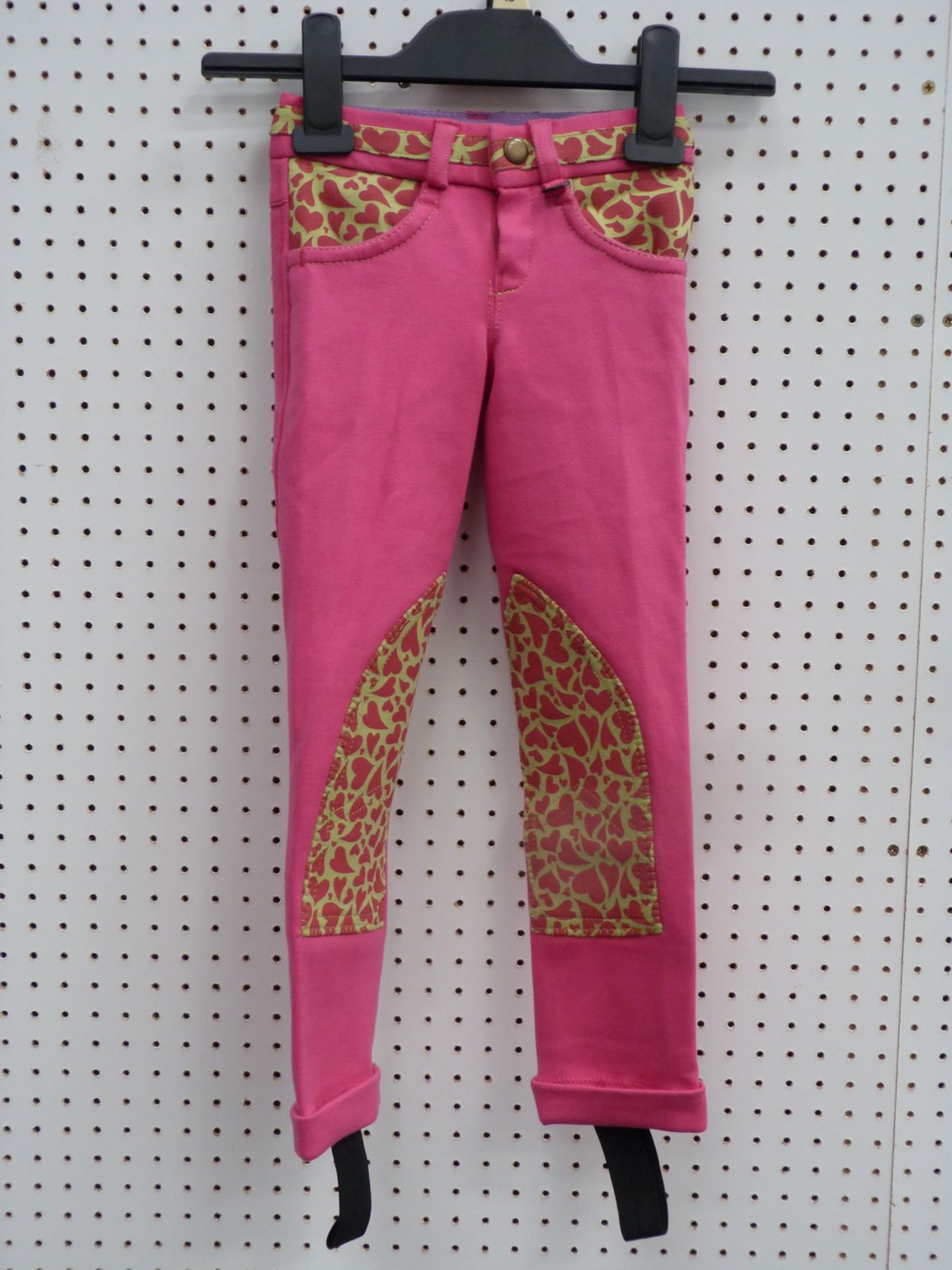 * Nine Pairs of ''Hoof It'' Garments. Two Childs Ascot Junior Hearts Jodhpurs in Pink/Lime size 18