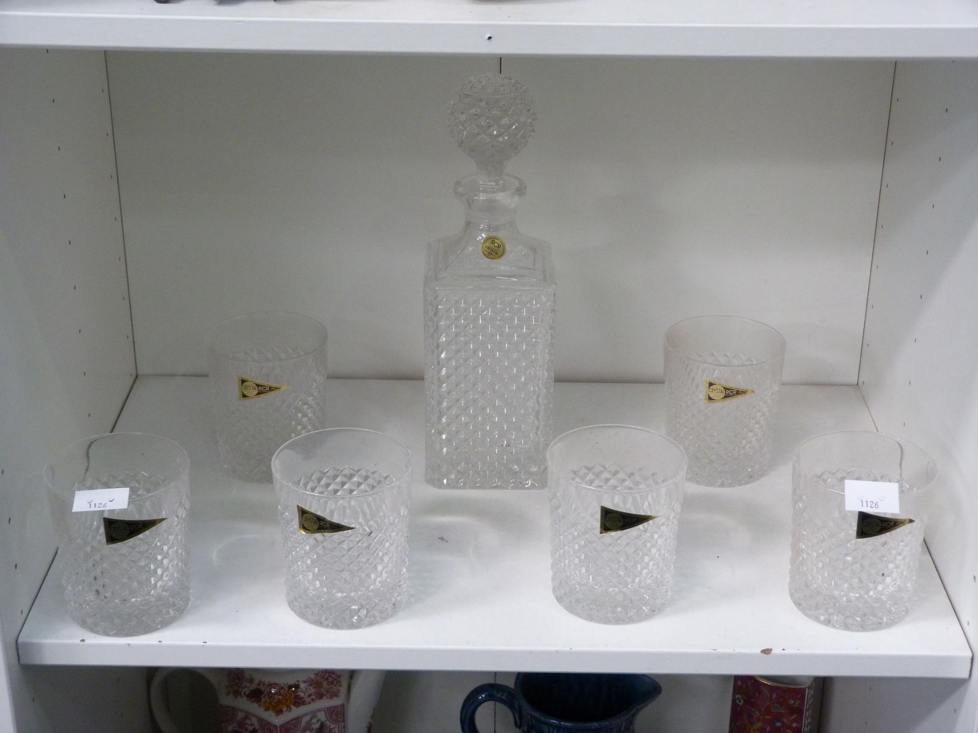 Three shelves to contain a shelf of six RCR Genuine Lead Crystal Glass Beakers with a RCR Genuine