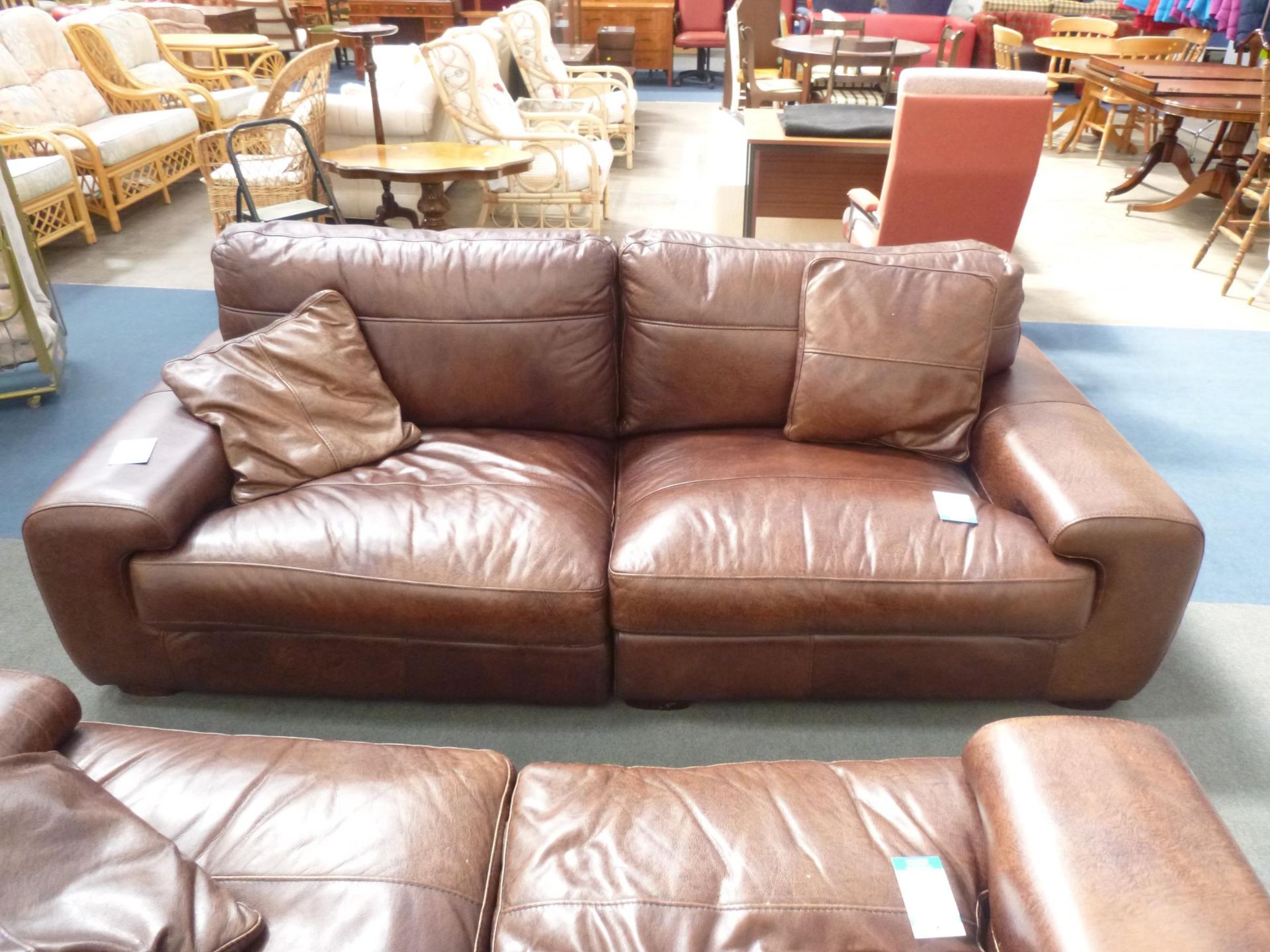 2 x Large Brown Leather Settee's. A 2 Seat and a 3 Seat (est. £150-£180) - Image 5 of 5