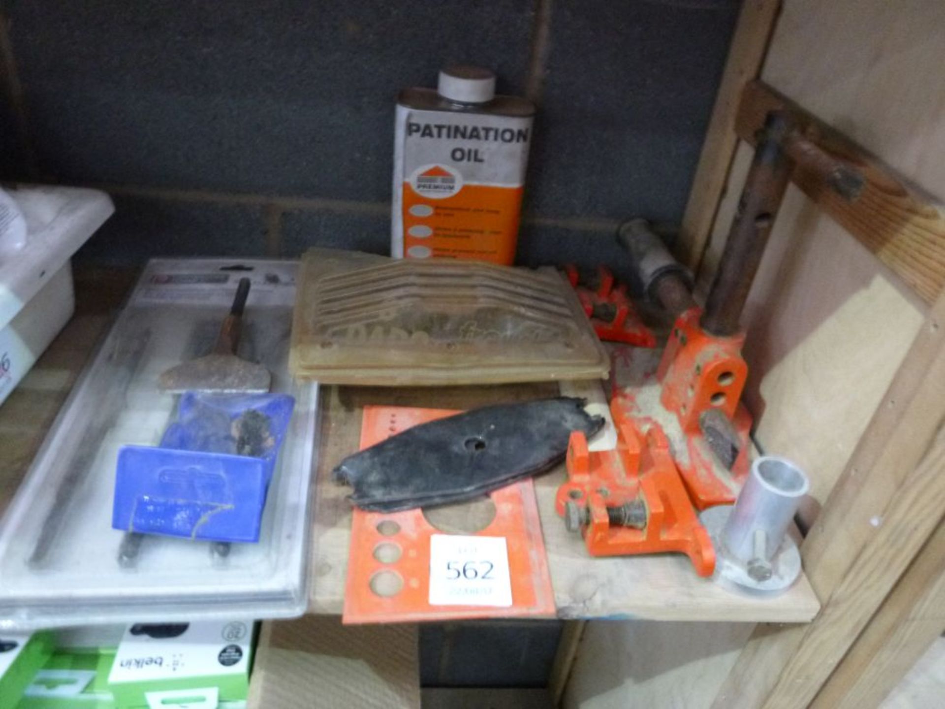 A lathe follower tool, patination oil, SDS flat chisel set etc.