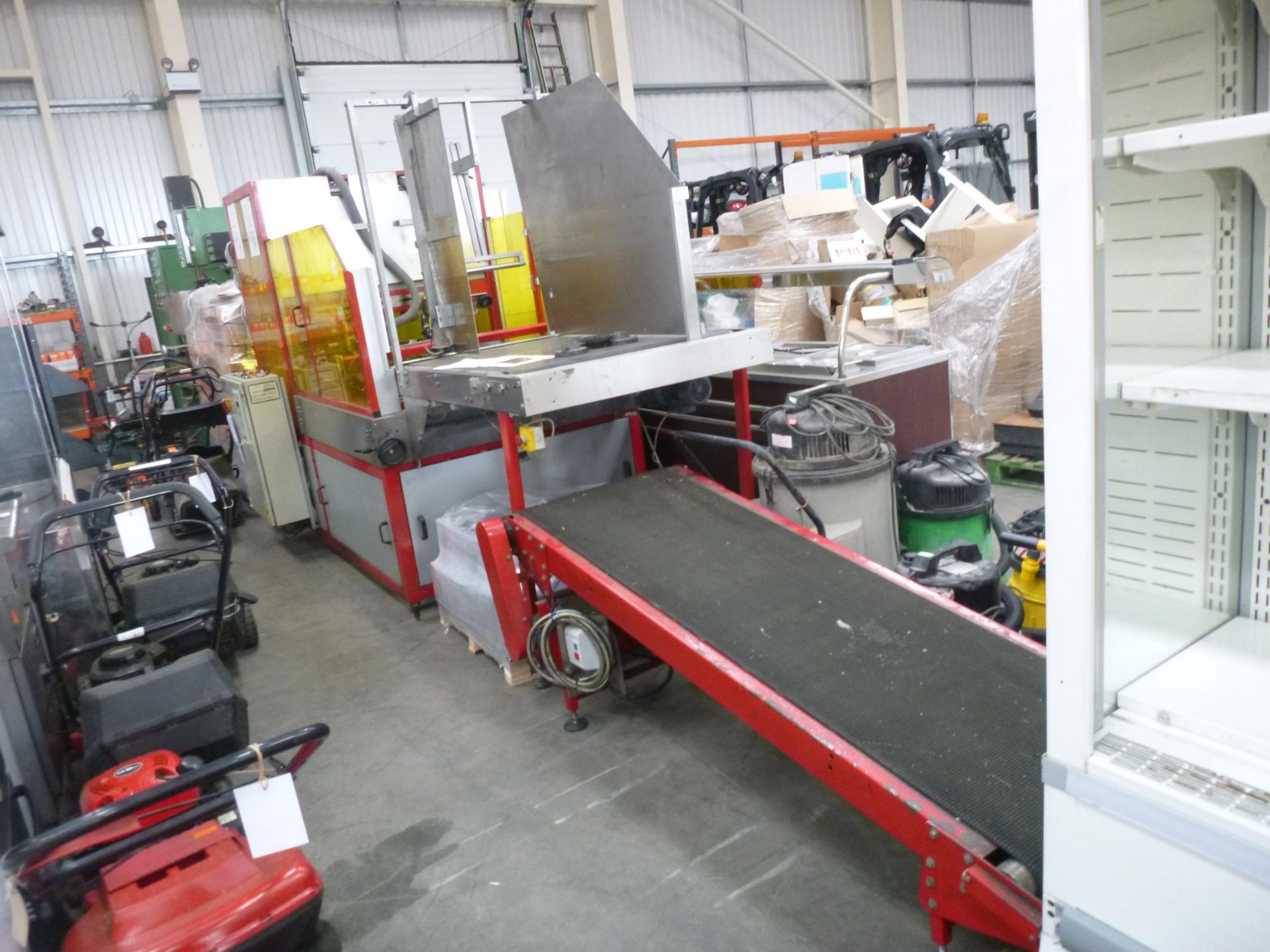 * A BMF Box Machine, 4 Point Hot Melt Gluer with conveyor belt for solid board fish boxes c/w
