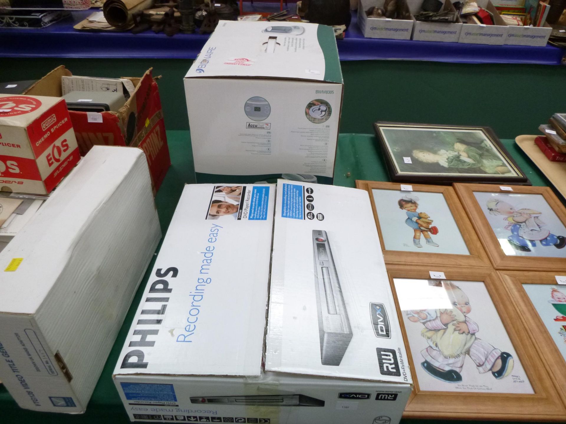 A Philips DVDR3380 DVD Player/Recorder (in box) along with a Bionaire Digital Warm Mist Dehumidifier