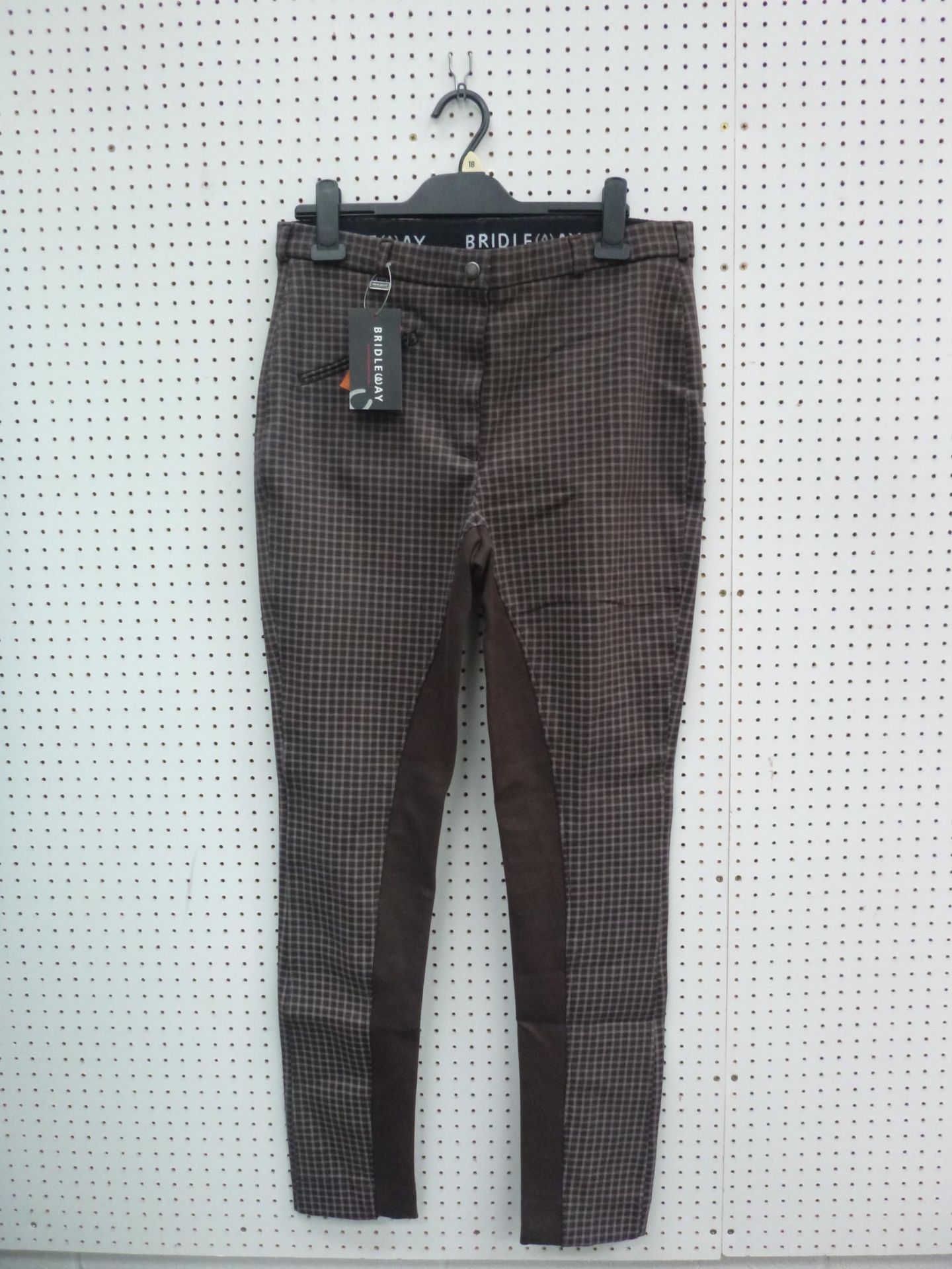 * Two pairs of New Bridleway Ladies Cotton Knitted Checks Jodhpurs in Brown/Brown size 34 RRP £69.90