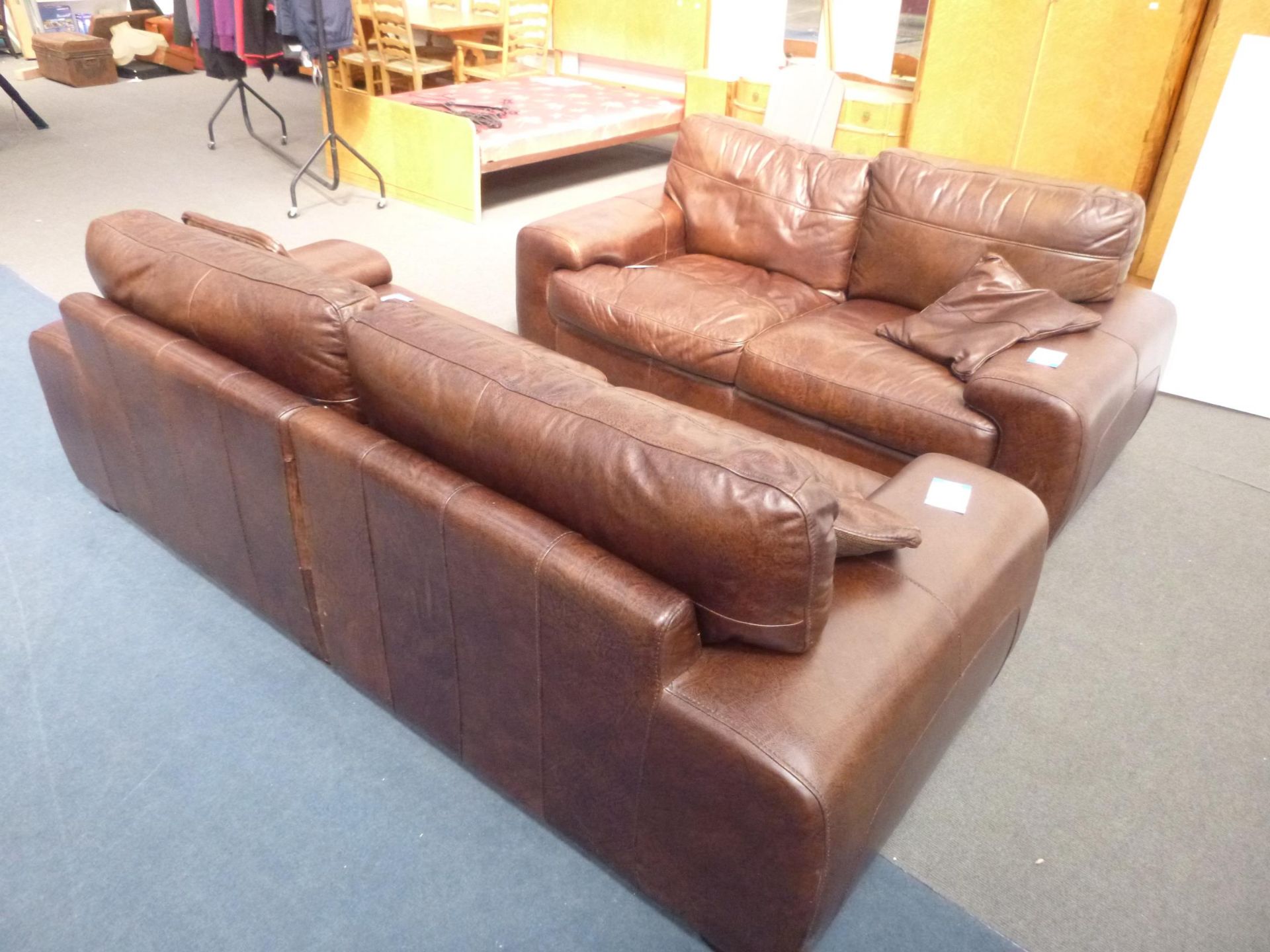 2 x Large Brown Leather Settee's. A 2 Seat and a 3 Seat (est. £150-£180)